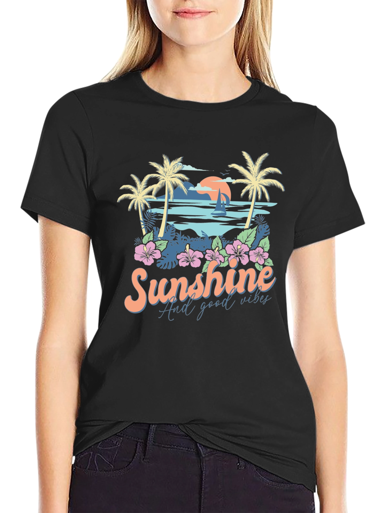 Sunshine & Good Vibes Graphic Tee - Black