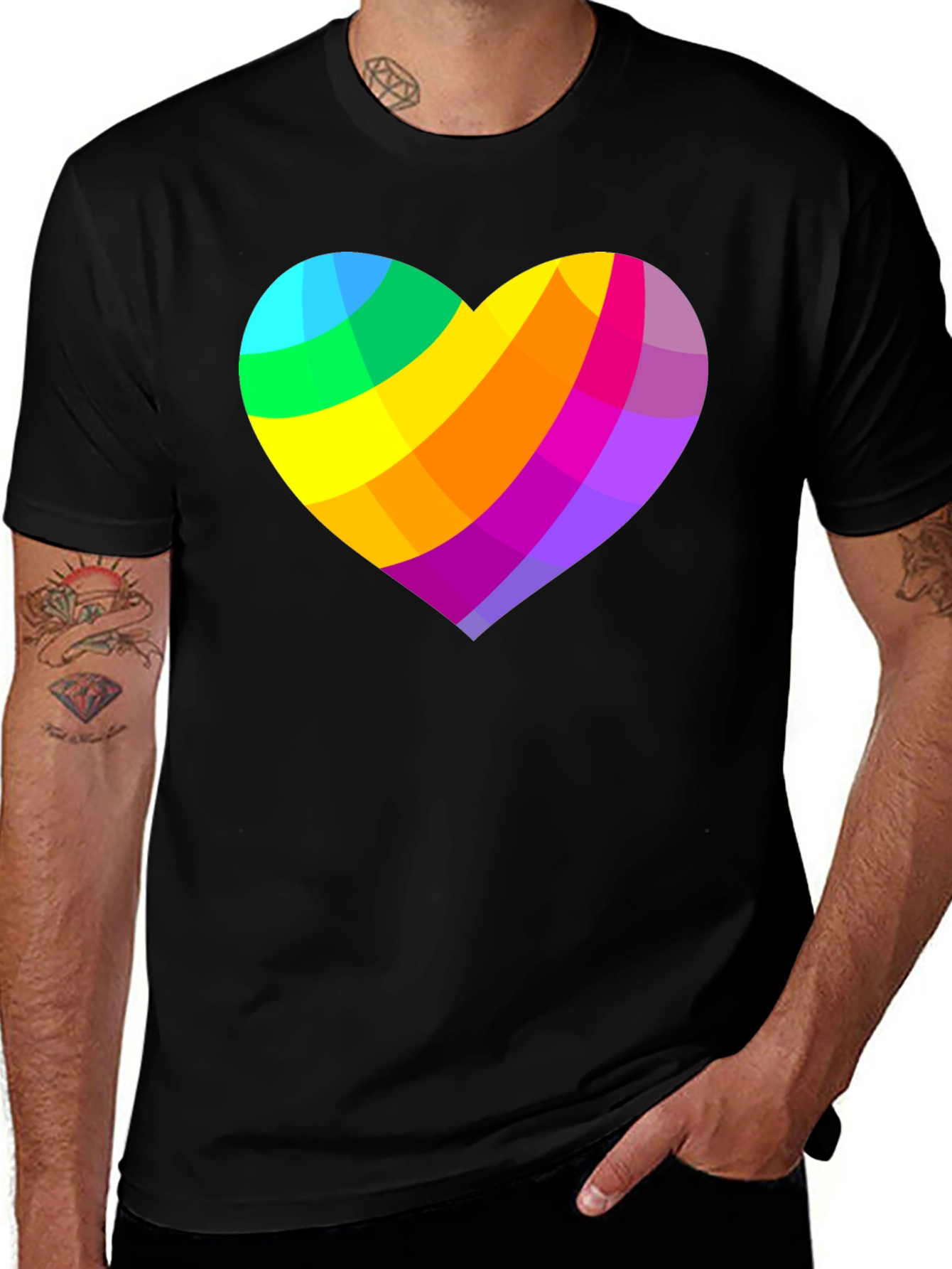 Rainbow Heart Graphic Black T-Shirt