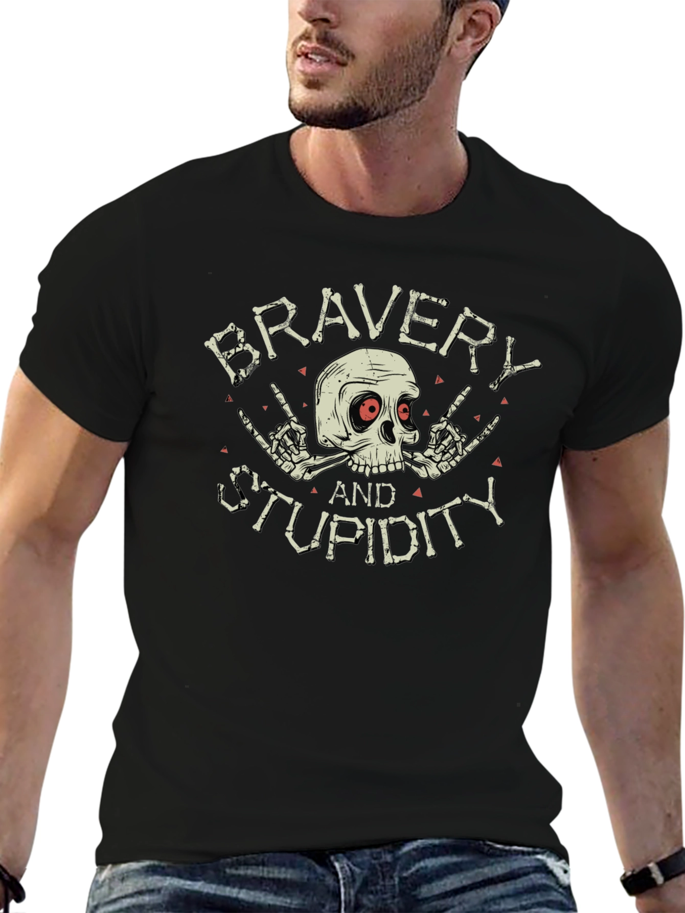Bravery and Stupidity Graphic Tee - Skull Design
