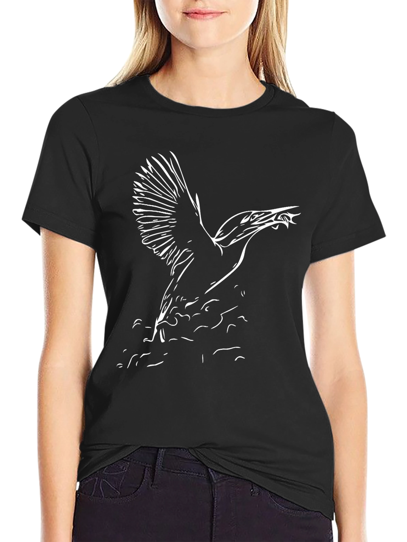 Black T-Shirt with Bird Graphic Tee