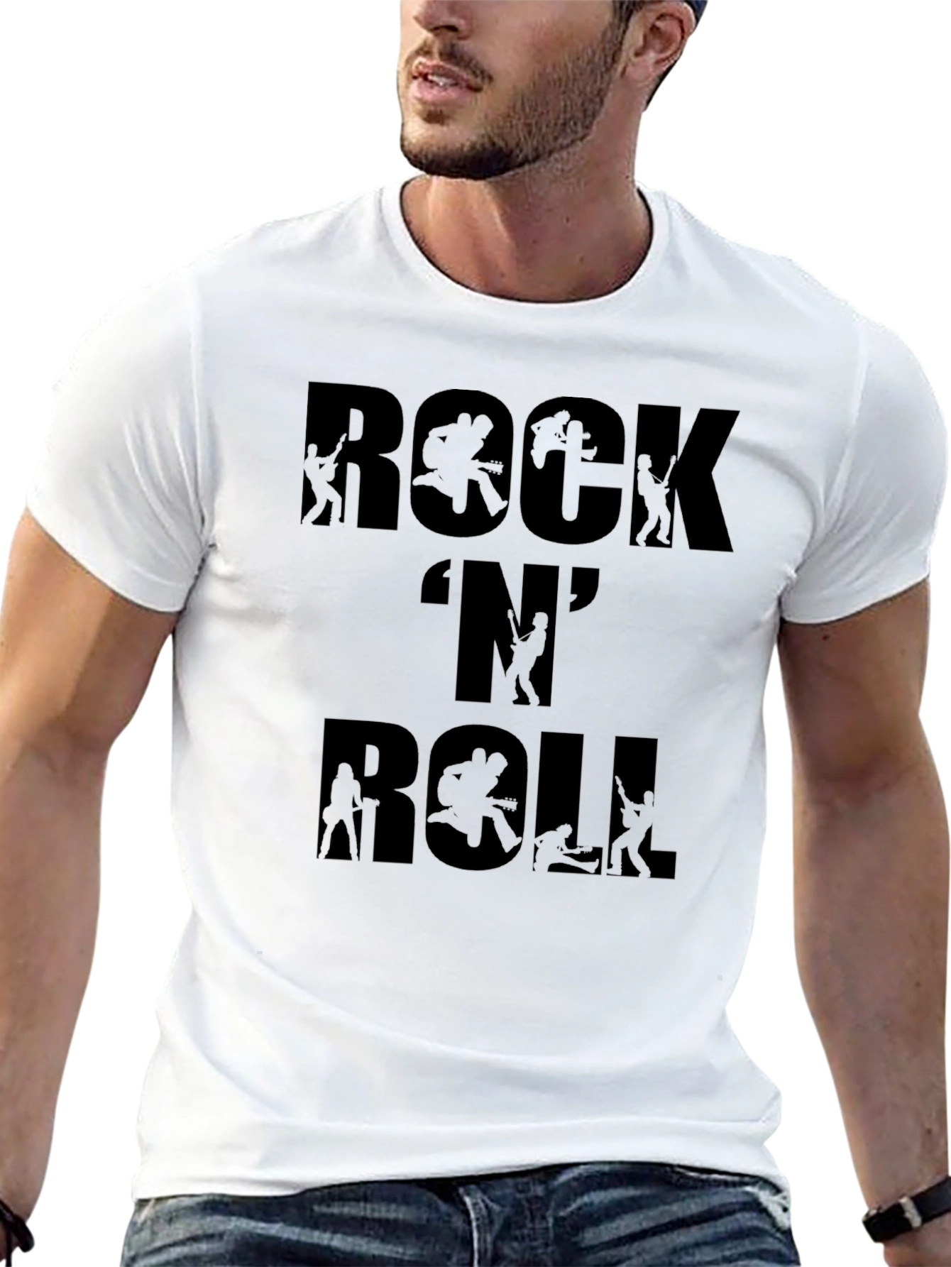 Rock N Roll Graphic Print Black T-Shirt