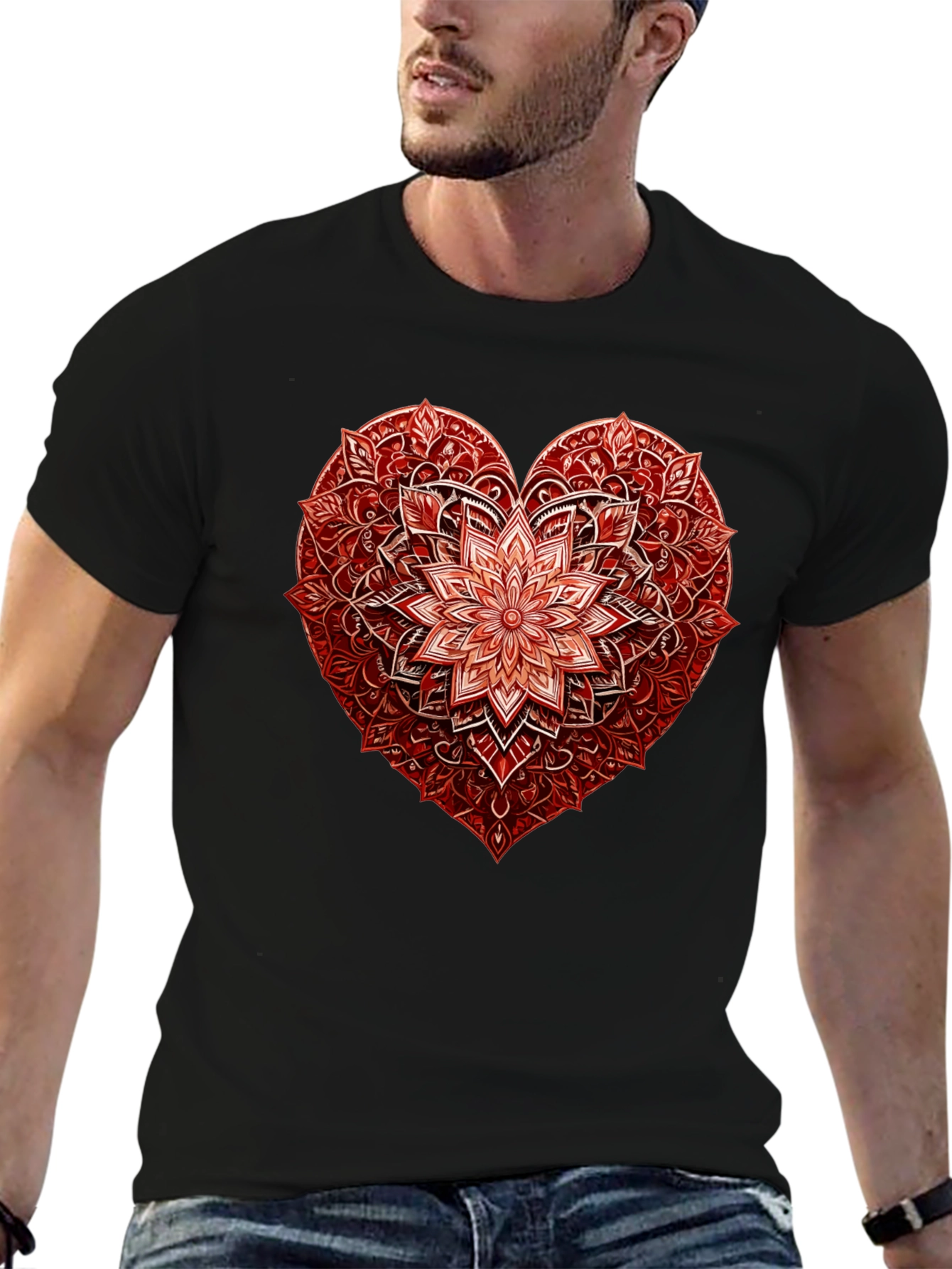 Red Floral Heart Graphic T-Shirt