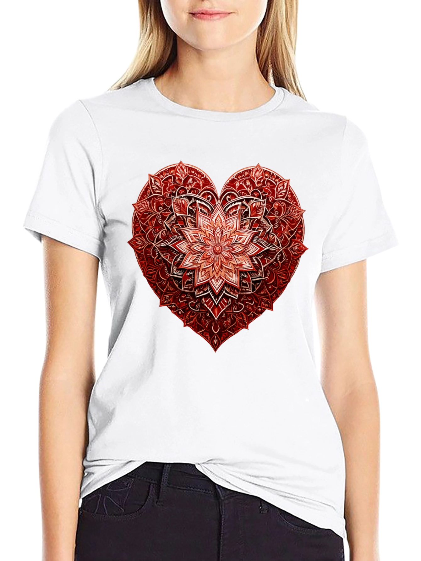 Red Floral Heart Graphic T-Shirt