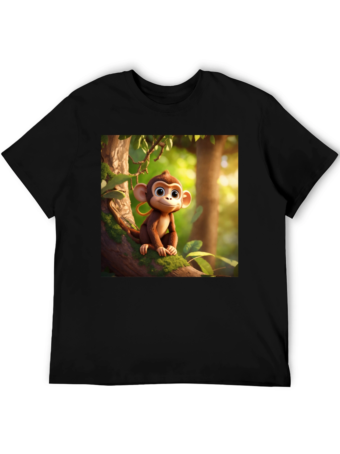 Monkey Cartoon Graphic Black T-Shirt