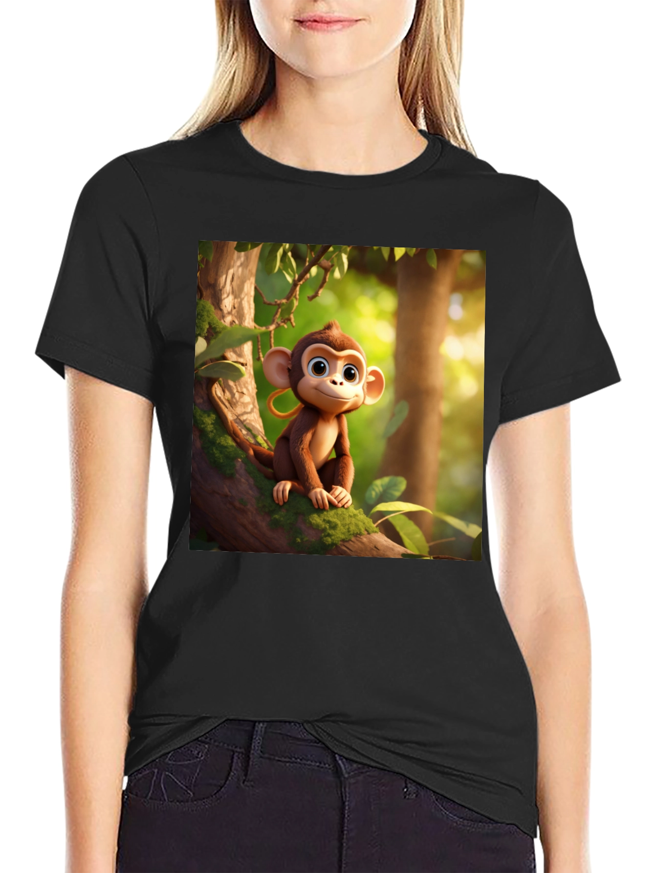 Monkey Cartoon Graphic Black T-Shirt