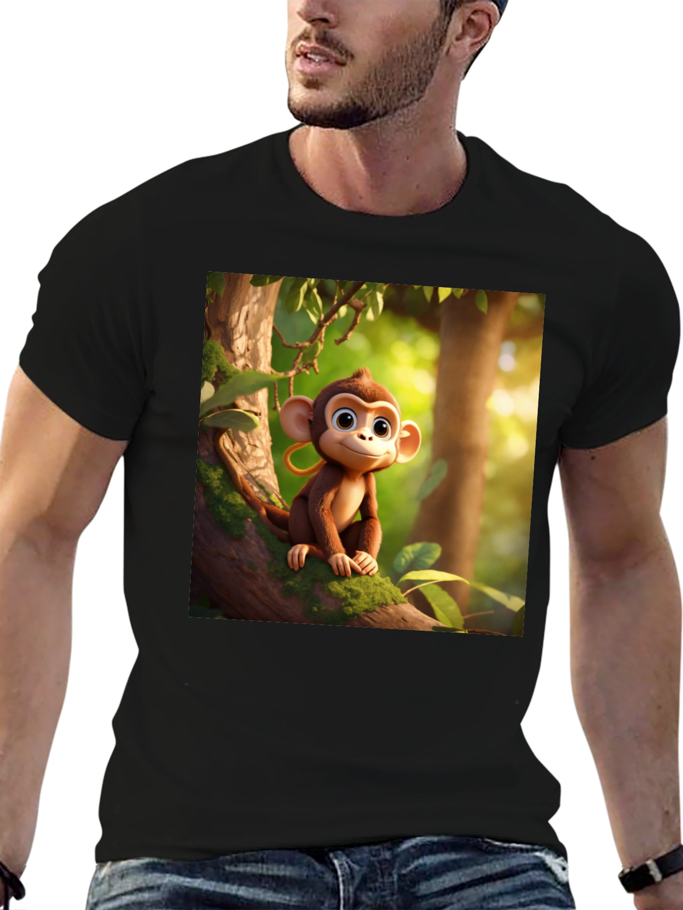 Monkey Cartoon Graphic Black T-Shirt