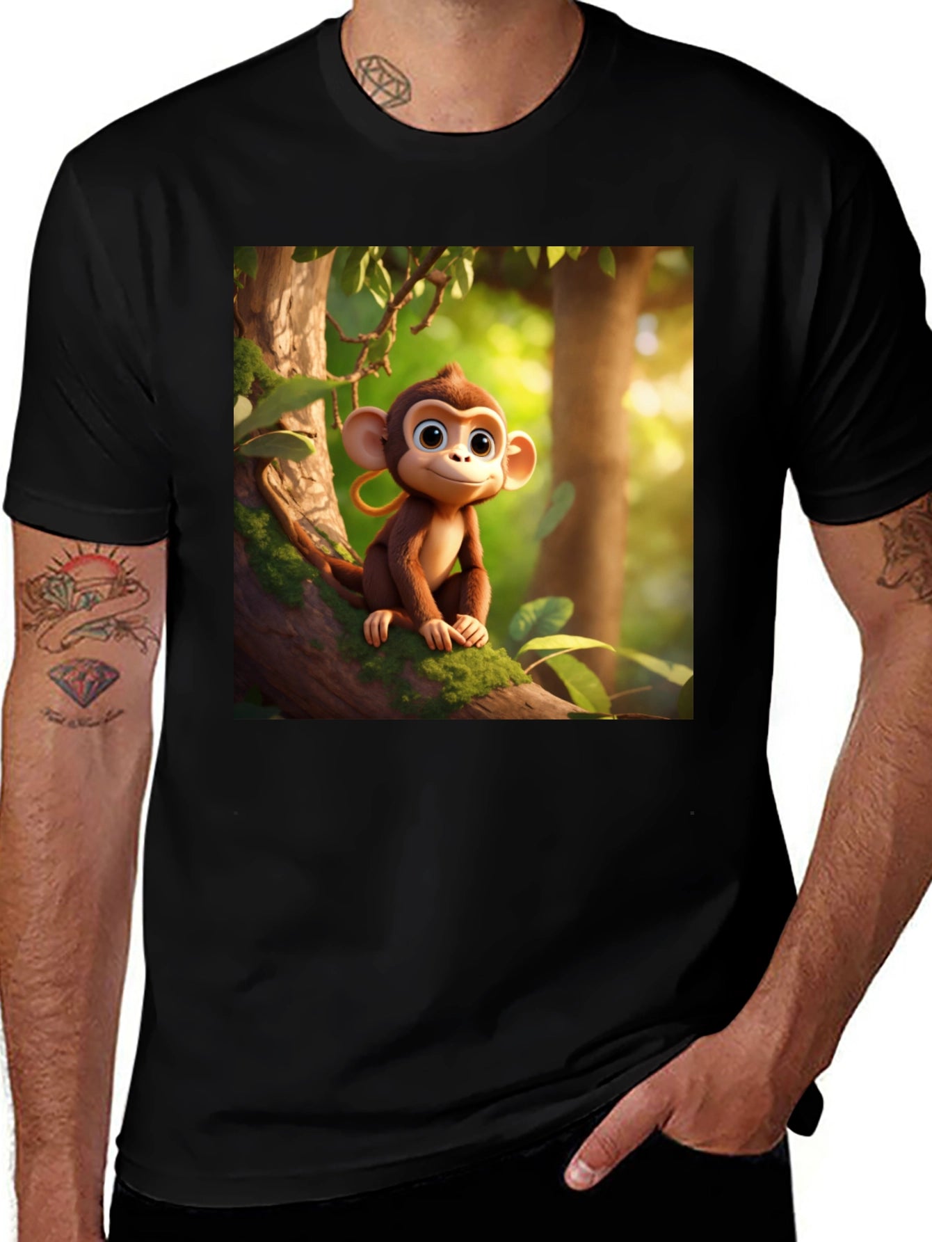 Monkey Cartoon Graphic Black T-Shirt