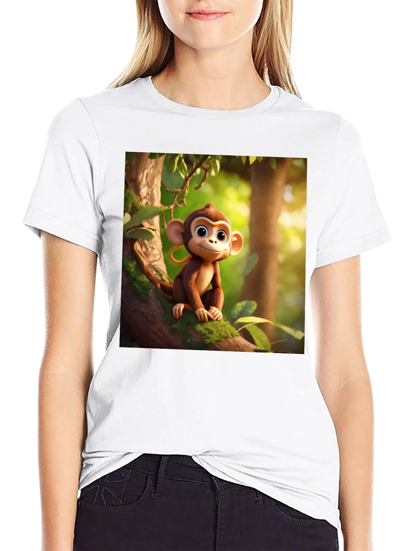 Monkey Cartoon Graphic Black T-Shirt