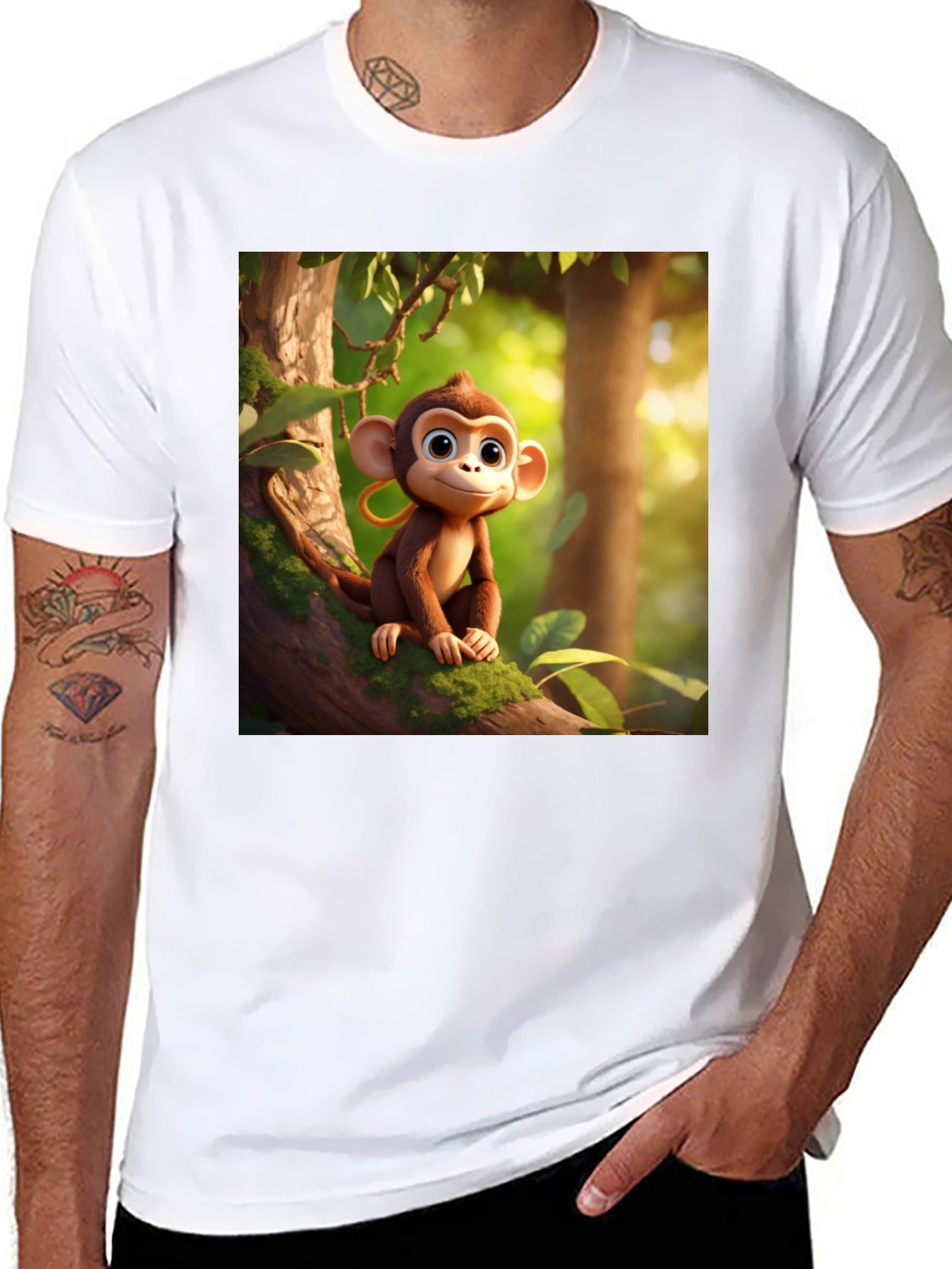 Monkey Cartoon Graphic Black T-Shirt
