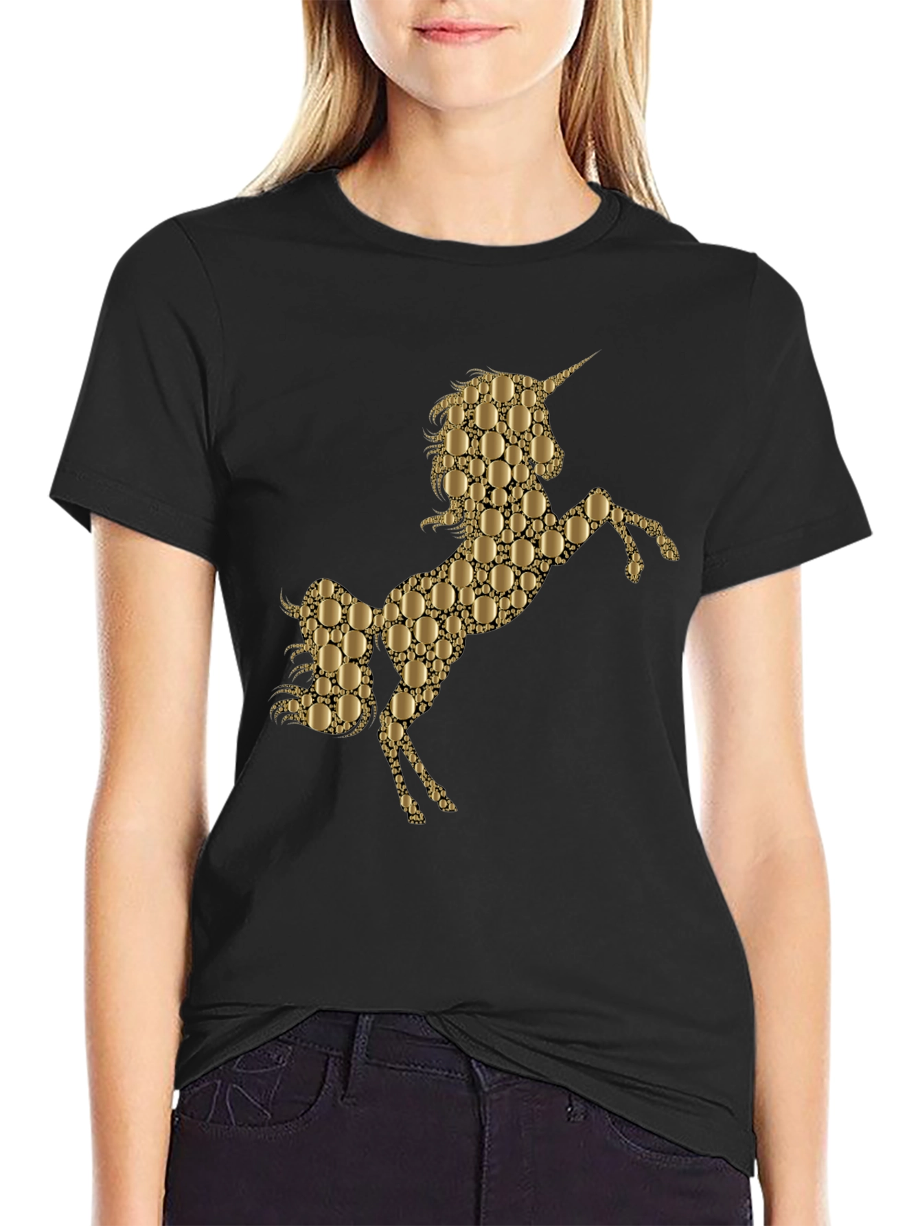 Gold Unicorn Graphic Black T-Shirt