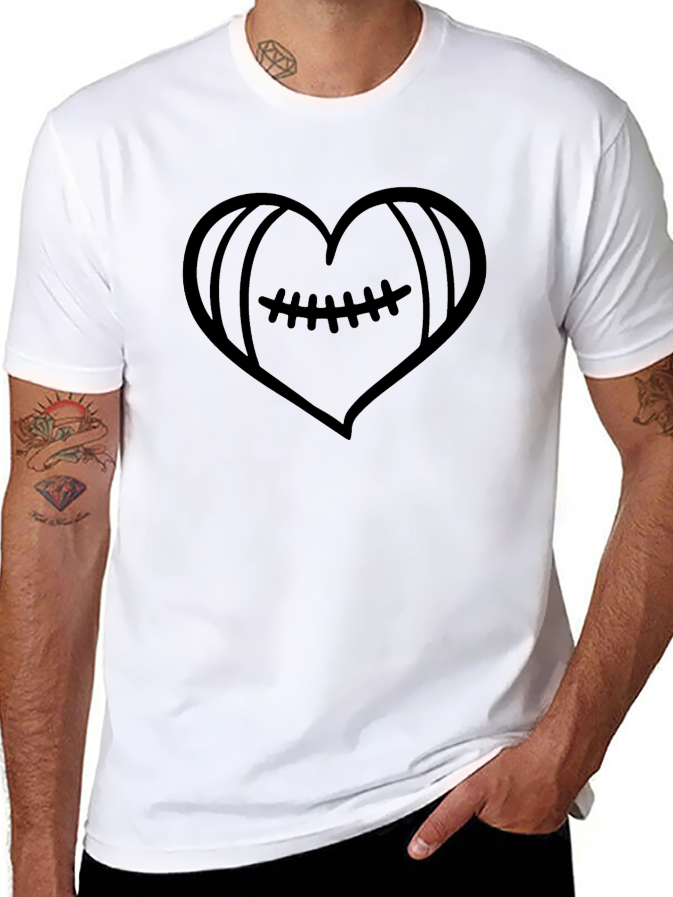 Football Heart Graphic Tee - Black Casual Shirt