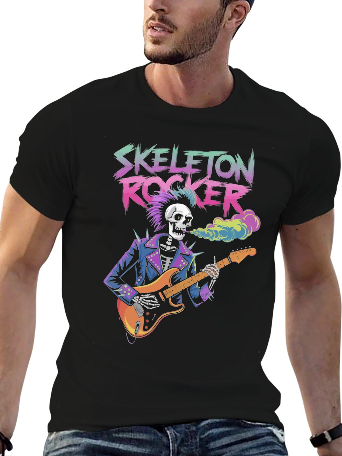 Skeleton Rocker Graphic Tee - Guitar Punk Style