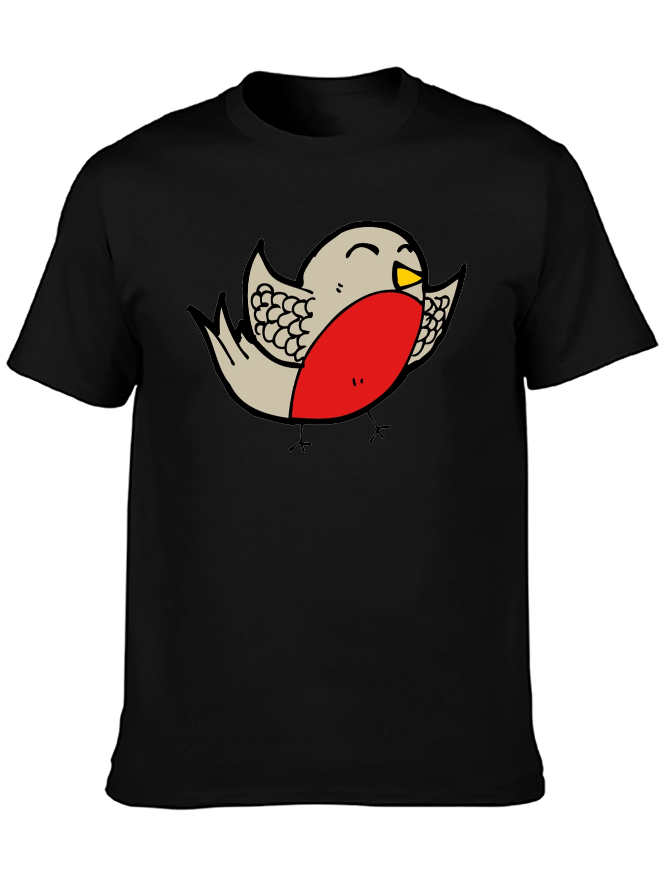 Cartoon Robin Graphic Print Black T-Shirt