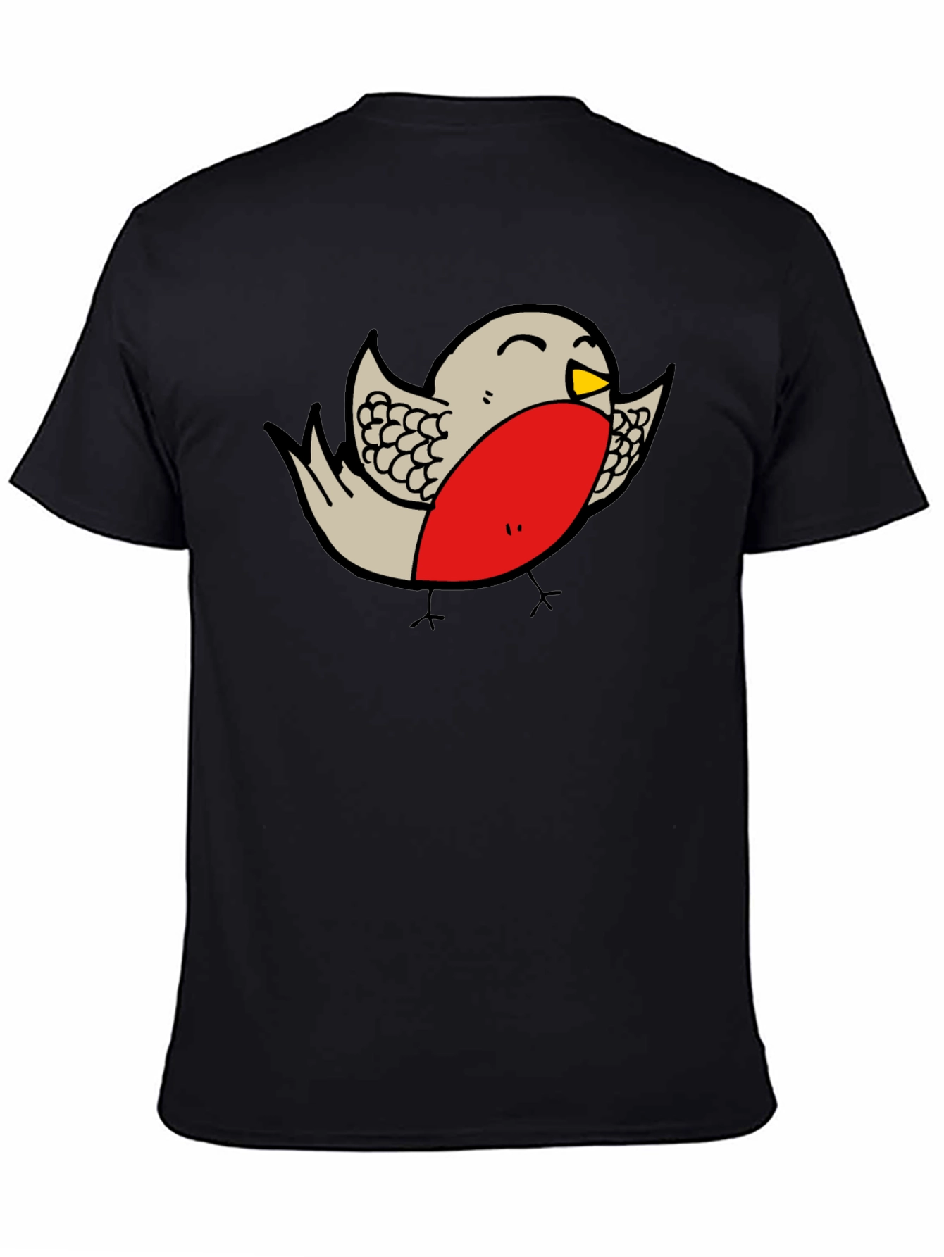 Cartoon Robin Graphic Print Black T-Shirt
