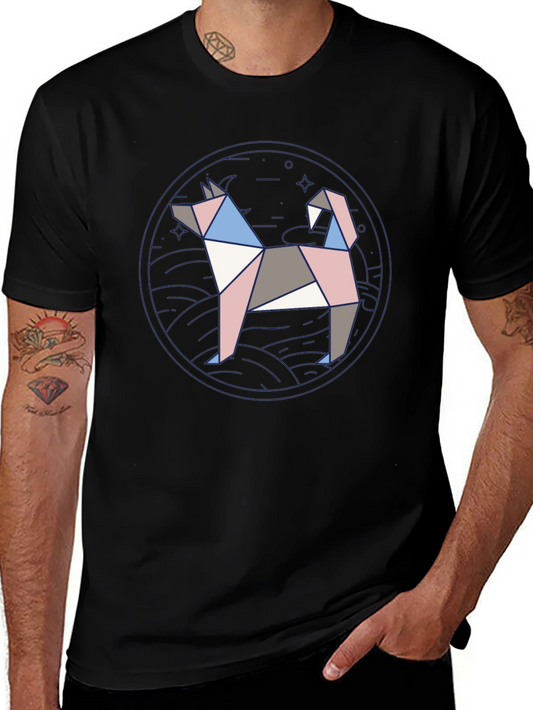 Geometric Dog Graphic Tee - Modern Art Shirt