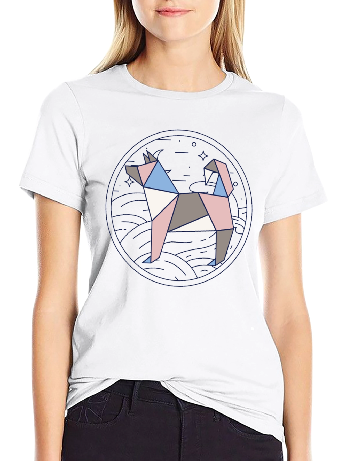 Geometric Dog Graphic Tee - Modern Art Shirt