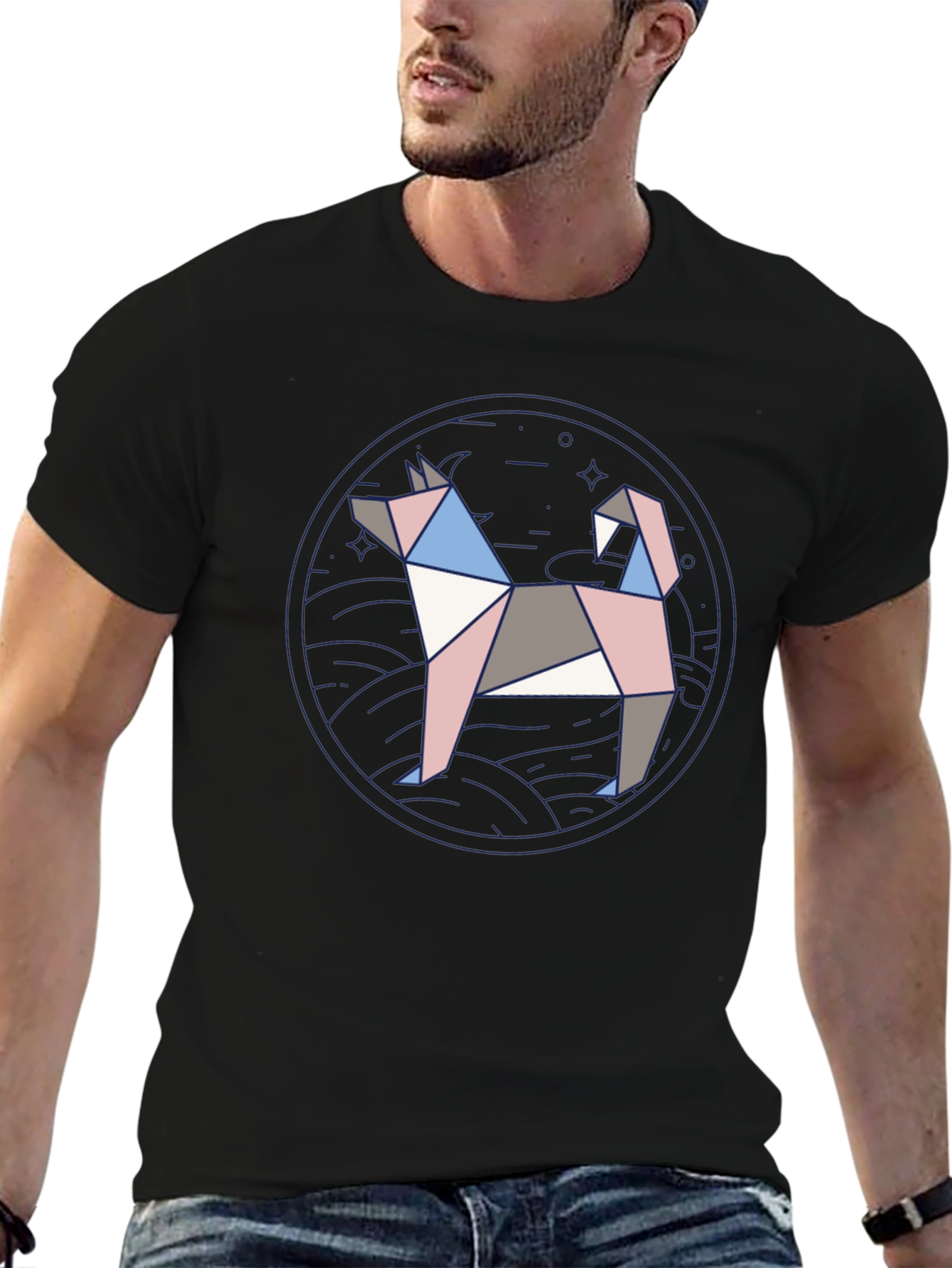 Geometric Dog Graphic Tee - Modern Art Shirt