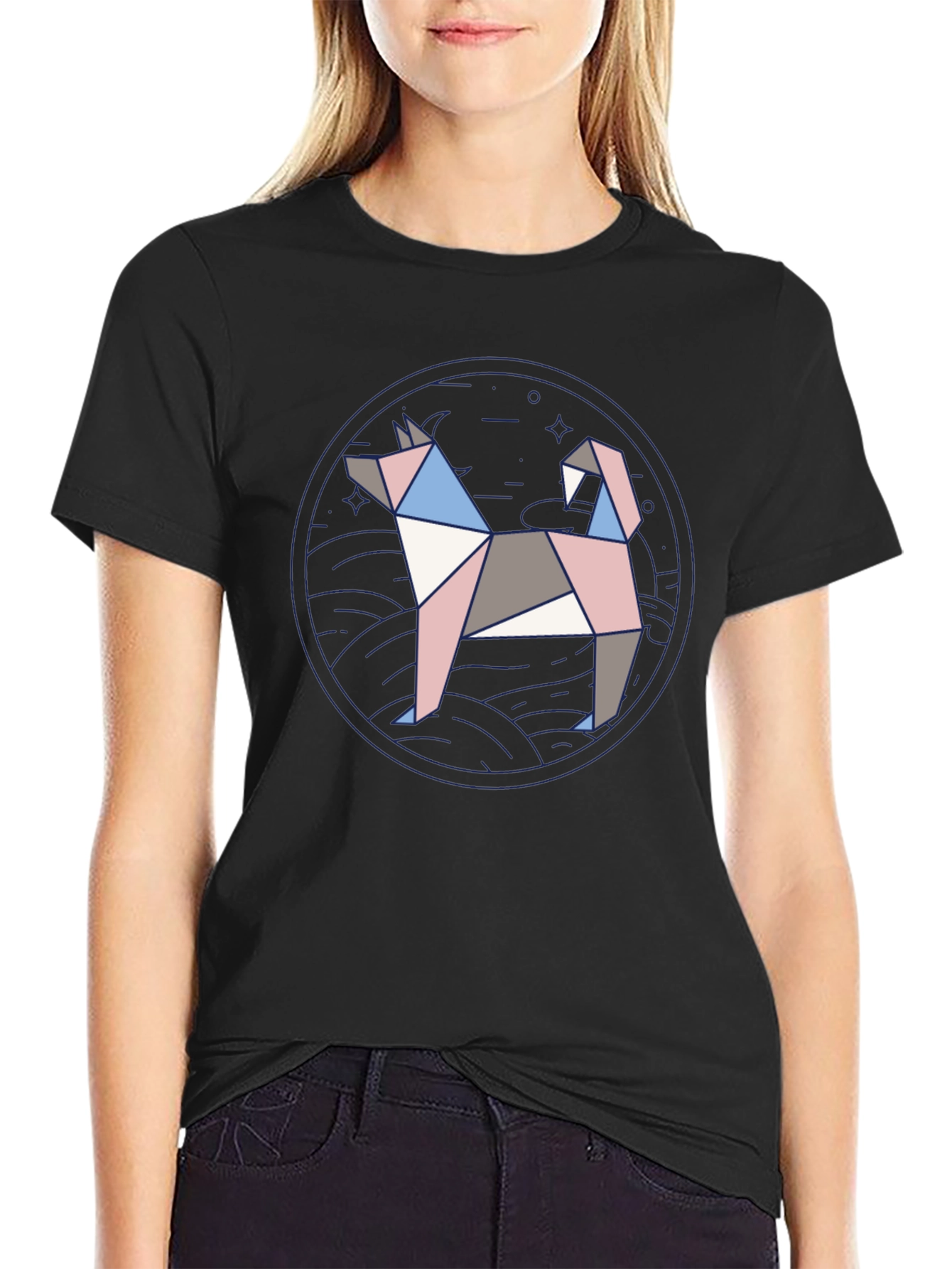 Geometric Dog Graphic Tee - Modern Art Shirt