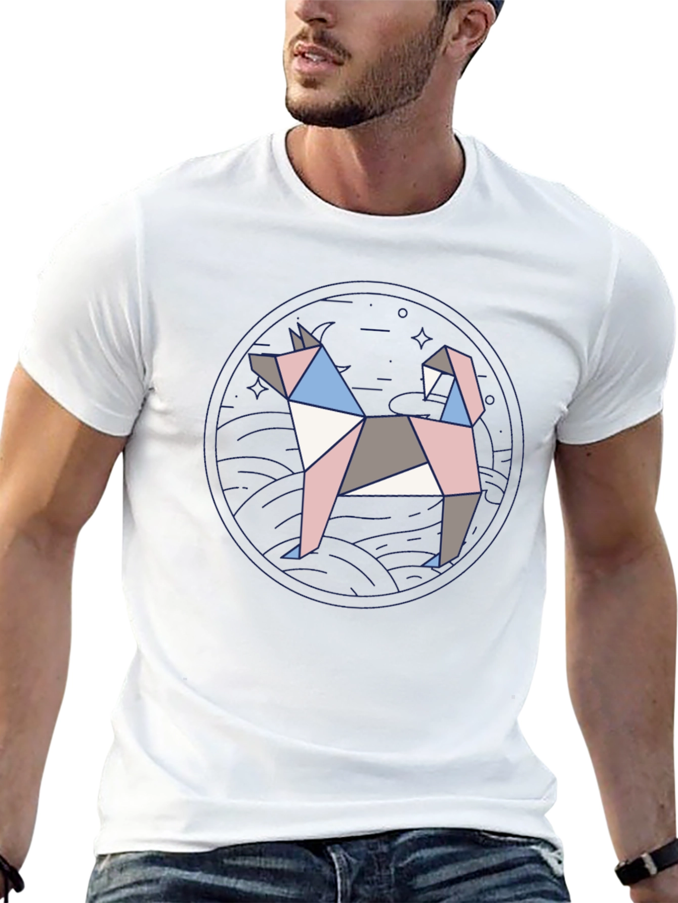 Geometric Dog Graphic Tee - Modern Art Shirt