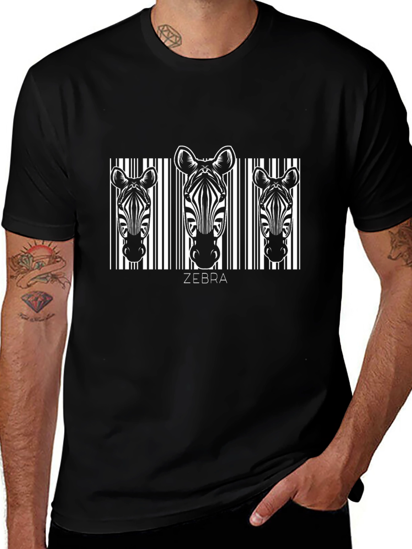 Zebra Barcode Graphic Black T-Shirt
