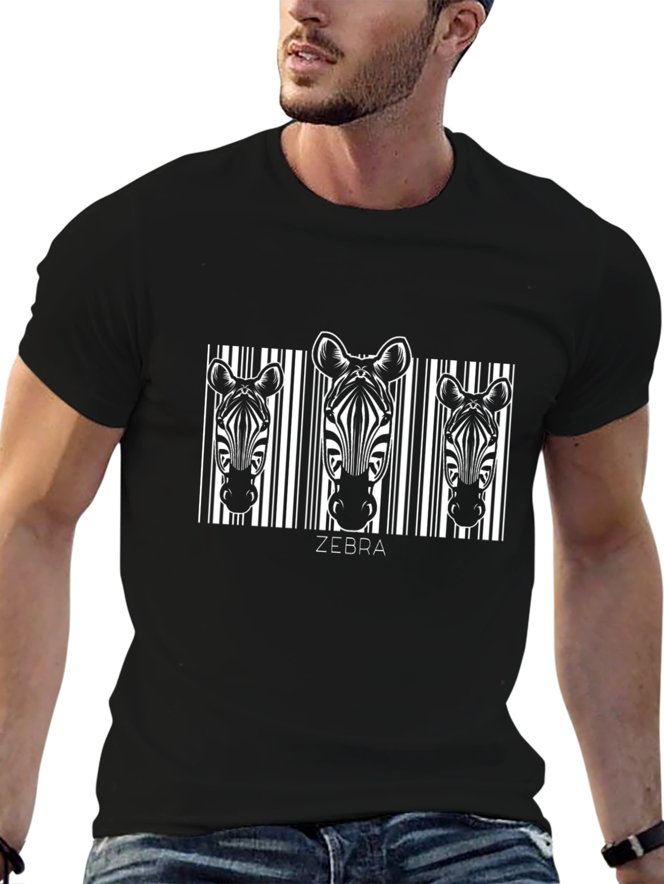 Zebra Barcode Graphic Black T-Shirt