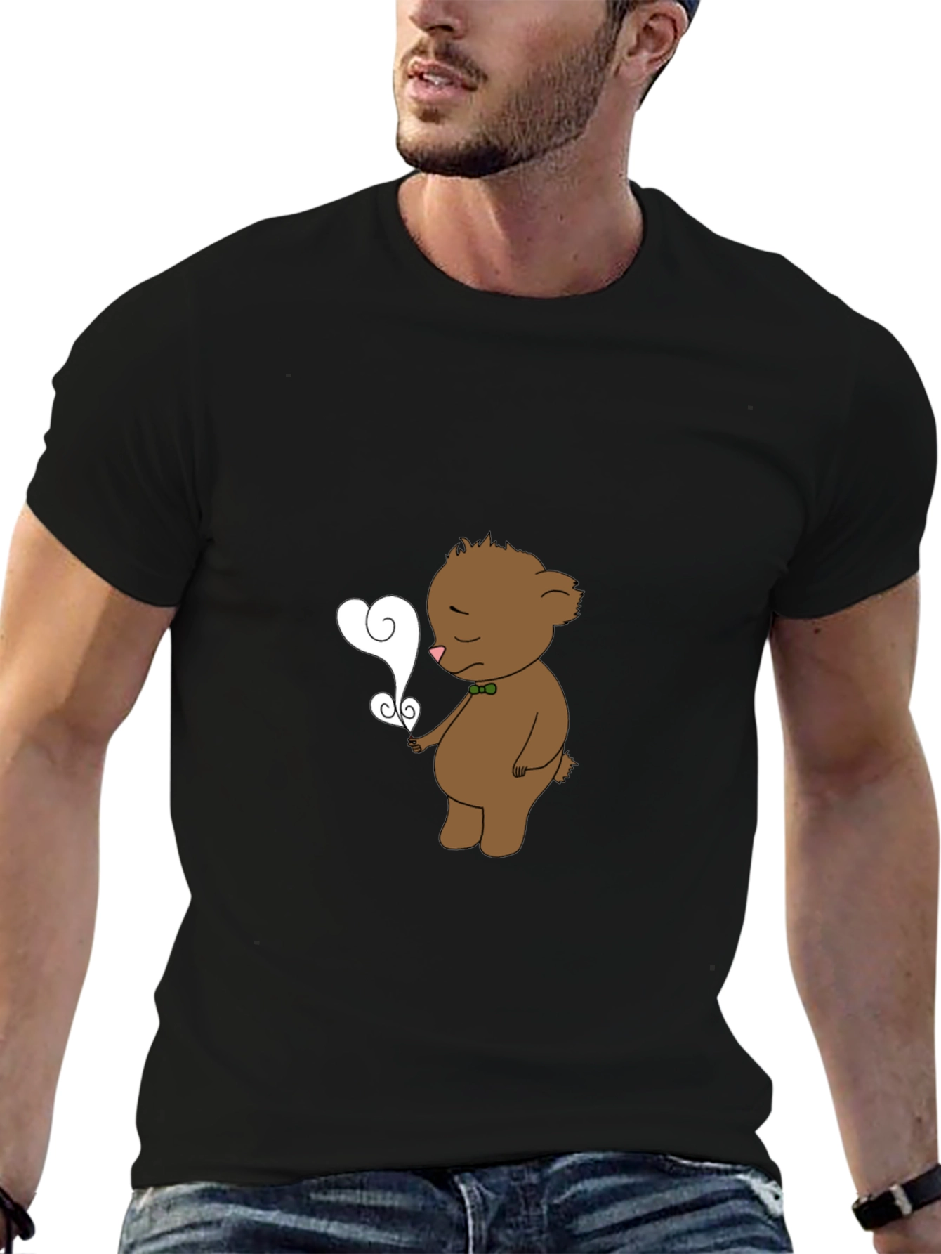 Sad Bear Heart Smoke Graphic Tee - Black