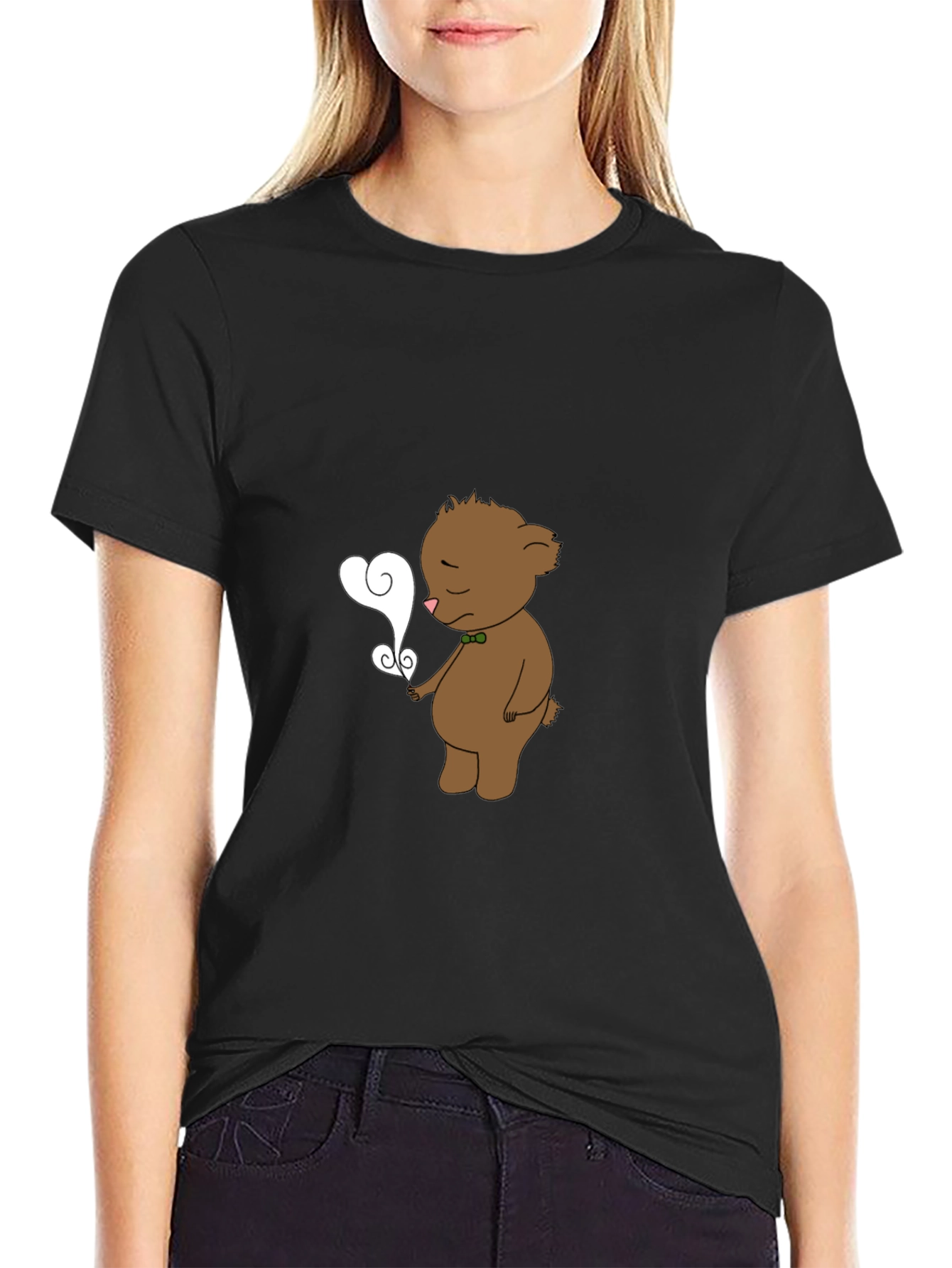 Sad Bear Heart Smoke Graphic Tee - Black