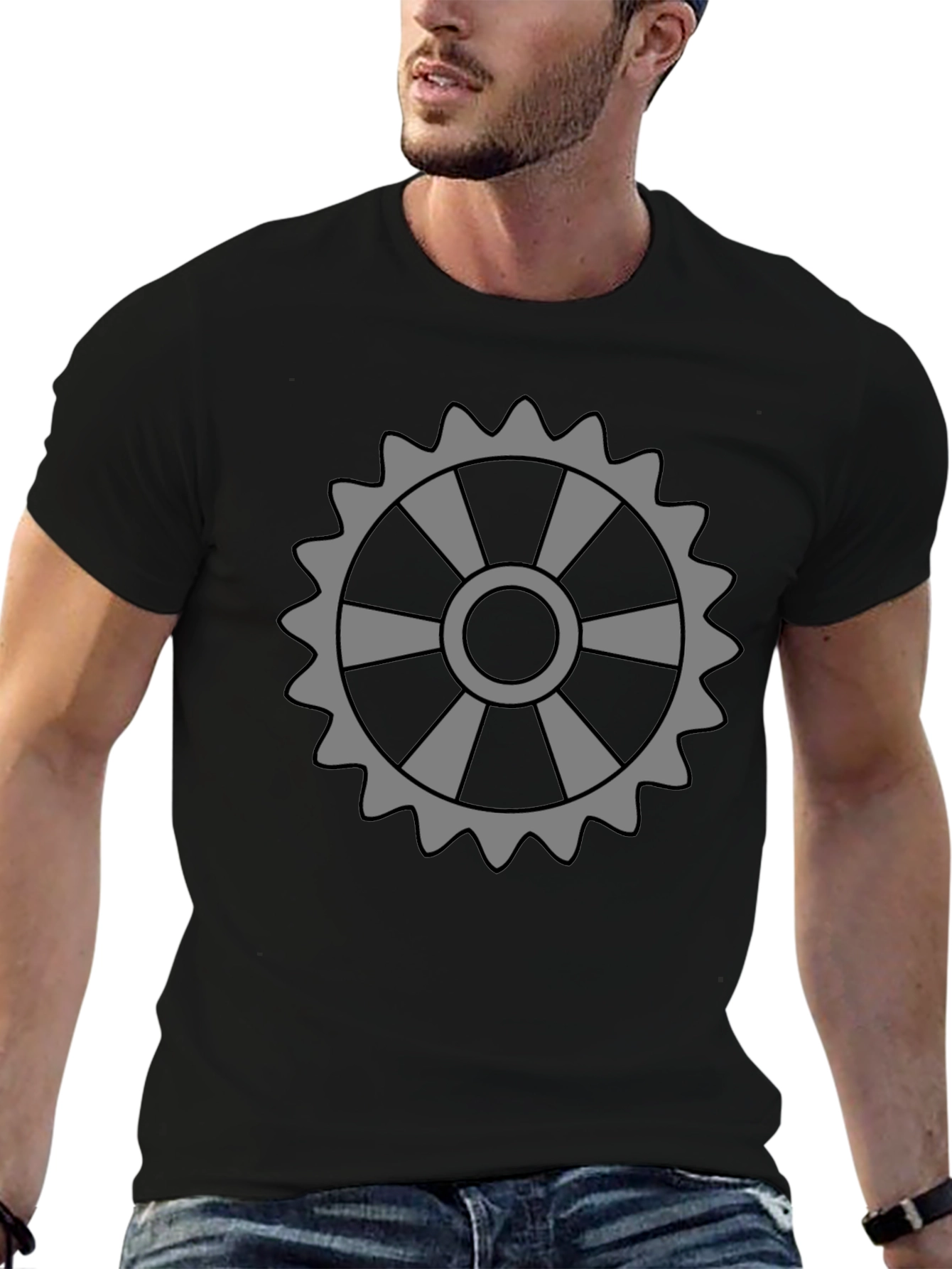Gear Graphic Tee - Black Crew Neck T-Shirt