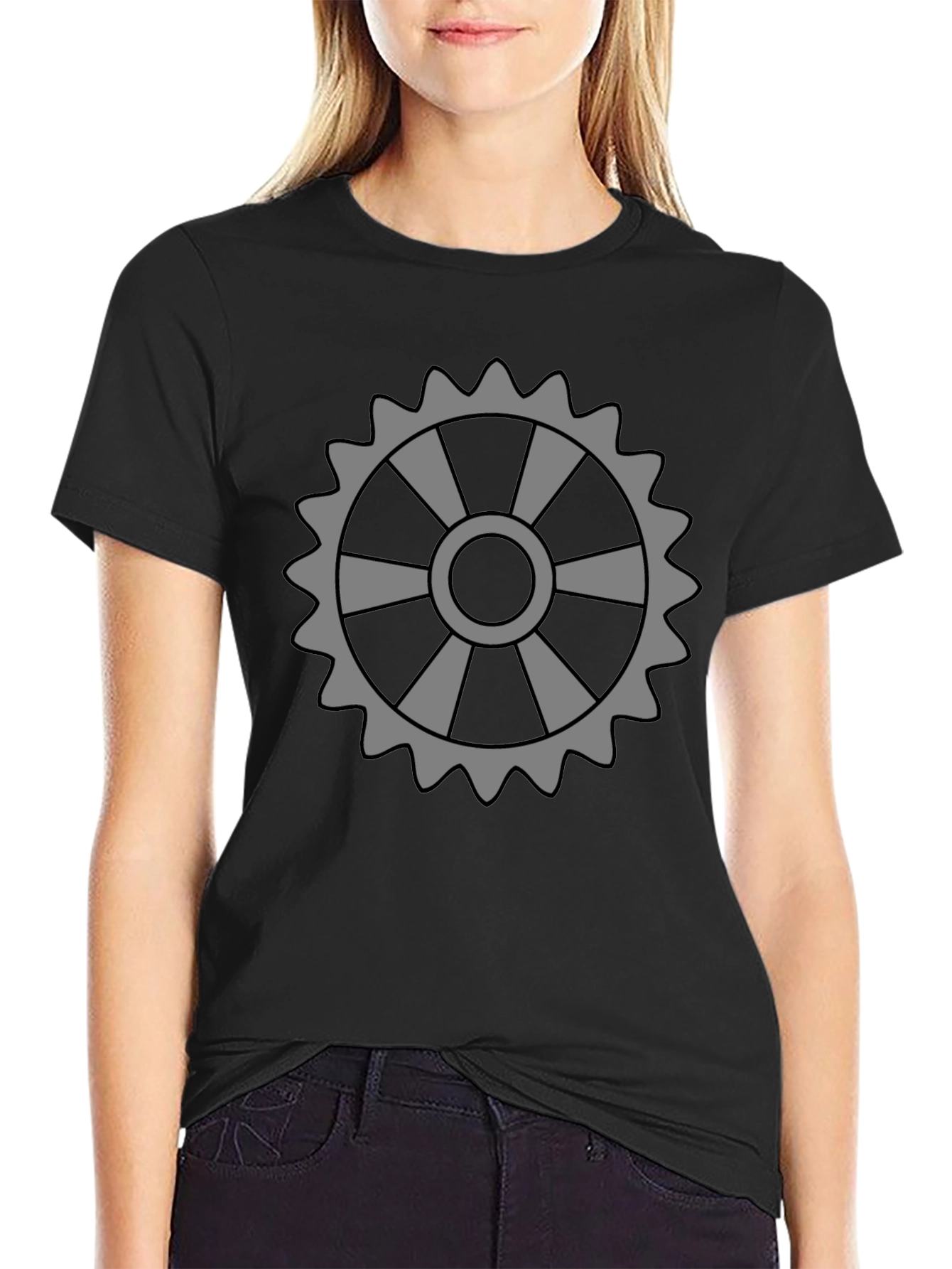 Gear Graphic Tee - Black Crew Neck T-Shirt
