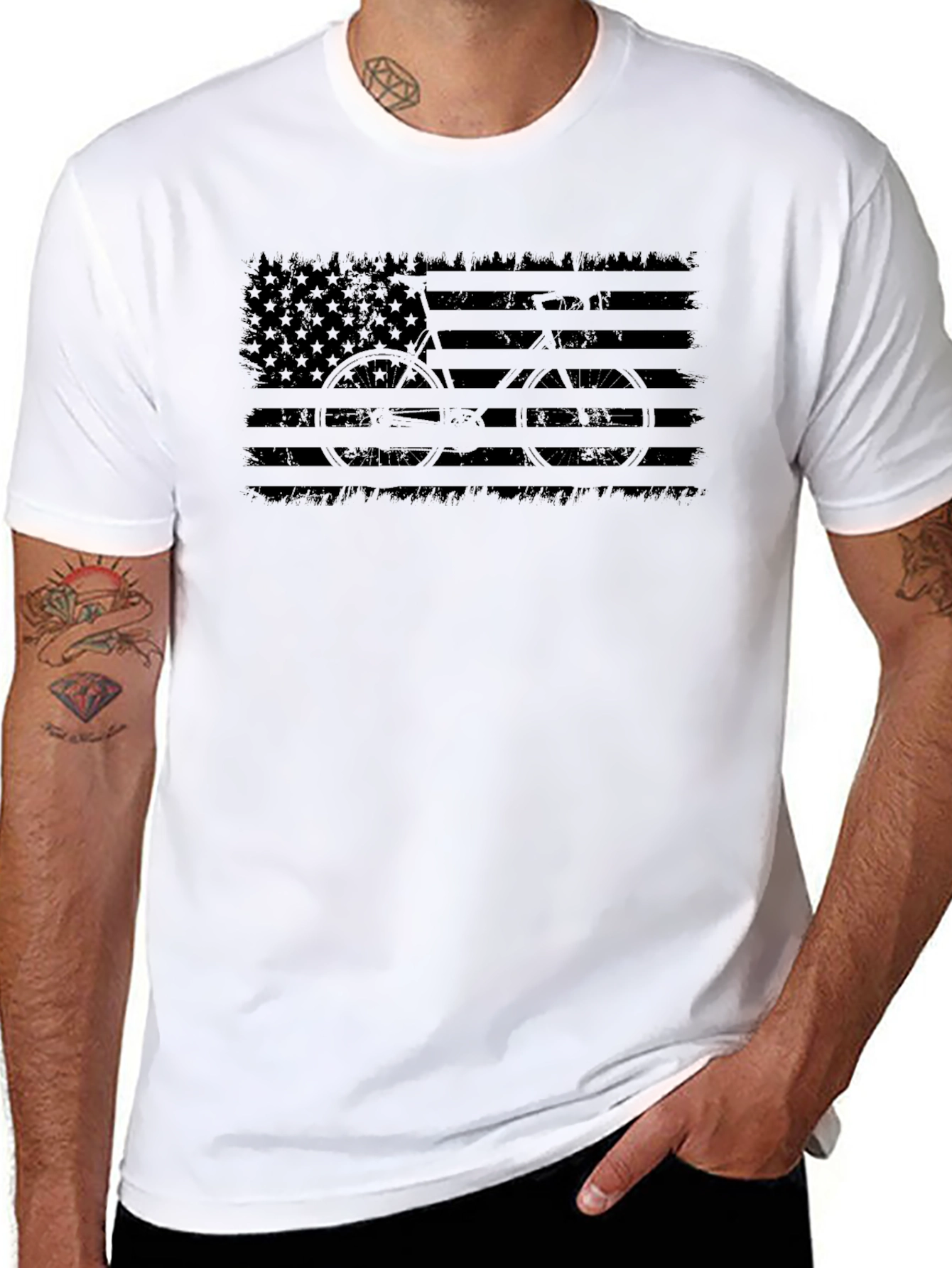 American Flag Bicycle Graphic Black T-Shirt