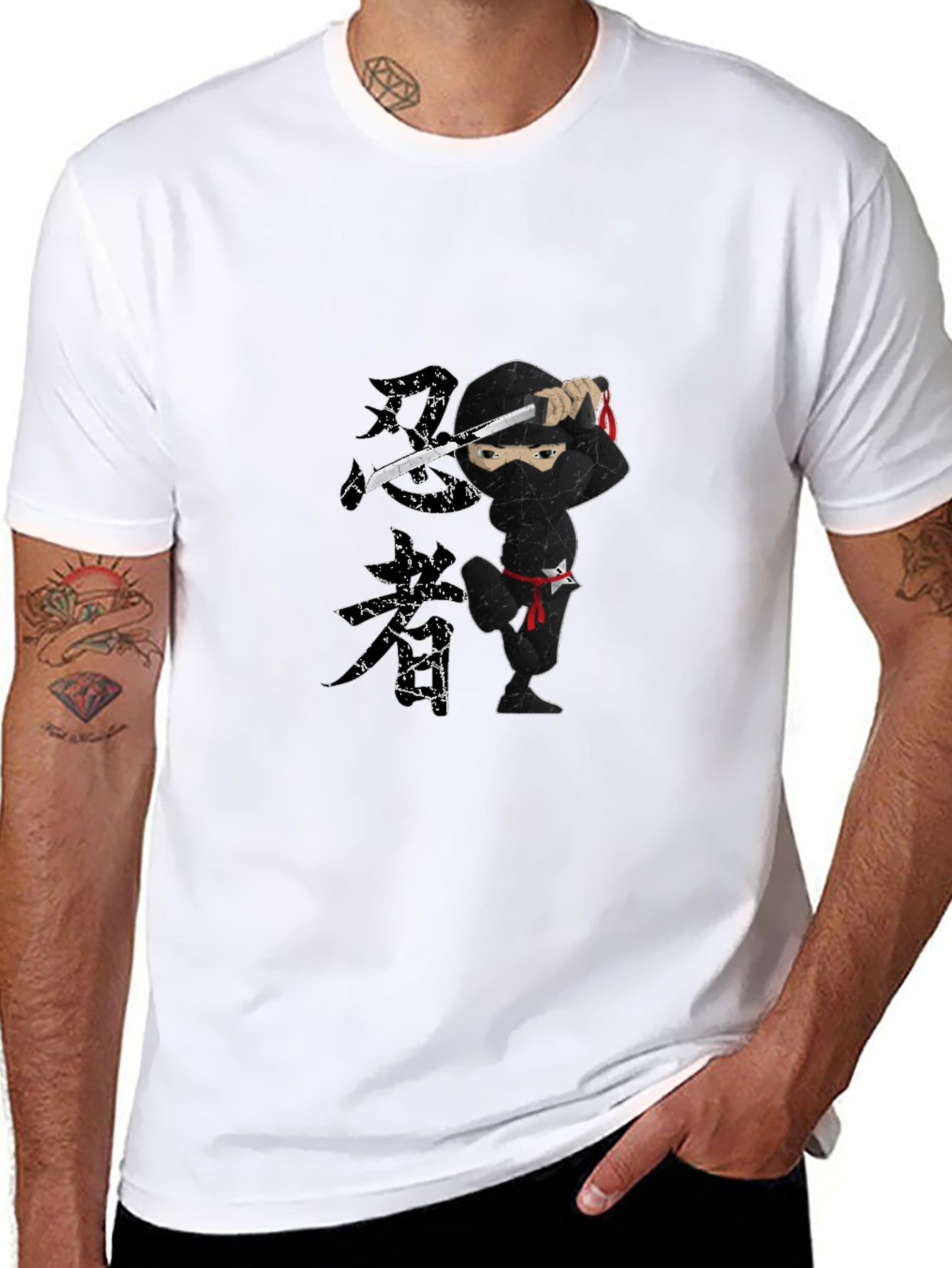 Ninja Graphic Print Black T-Shirt