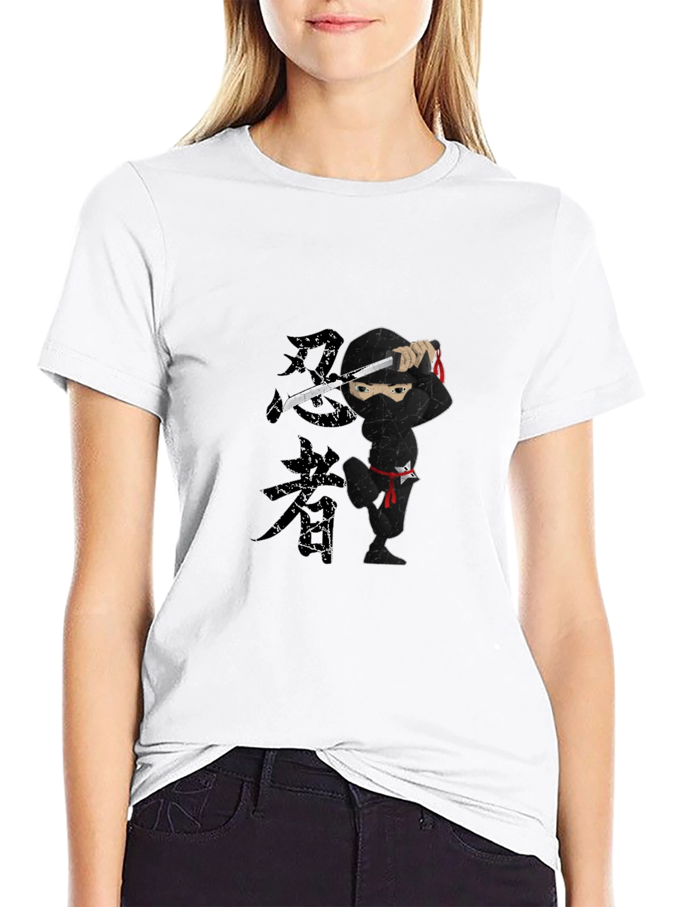 Ninja Graphic Print Black T-Shirt