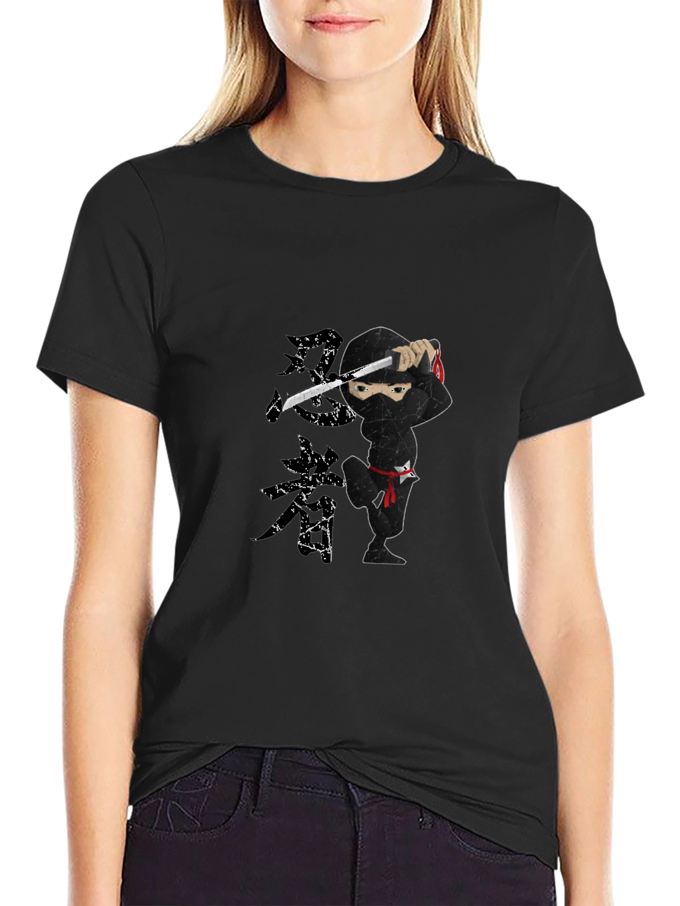 Ninja Graphic Print Black T-Shirt