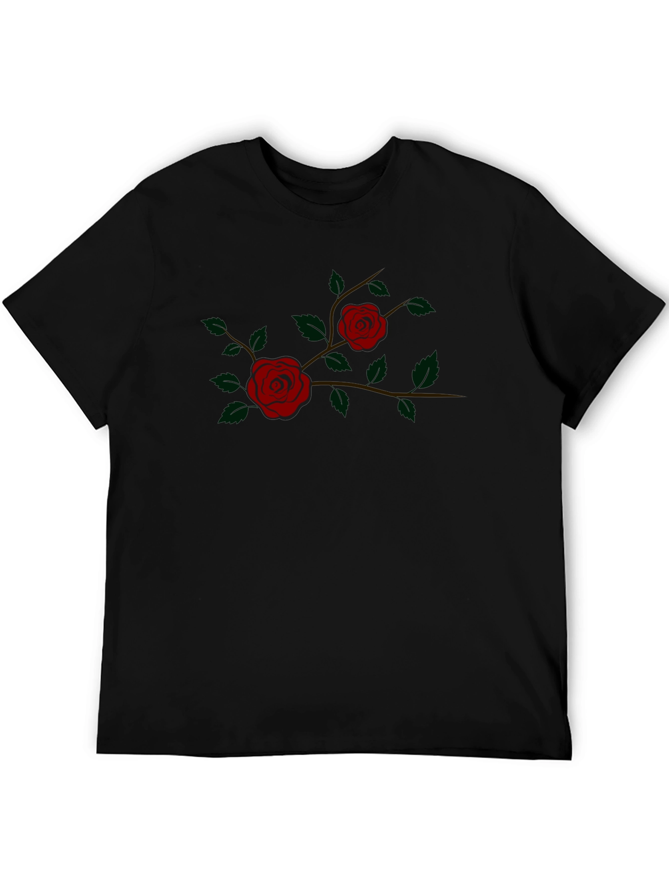 Black T-Shirt with Rose Branch Design