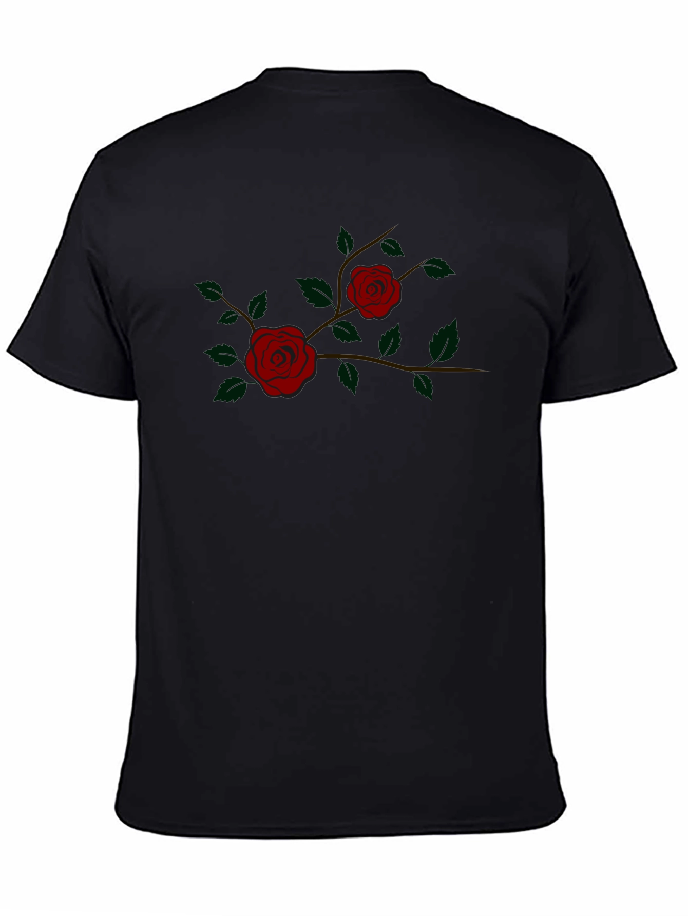 Black T-Shirt with Rose Branch Design