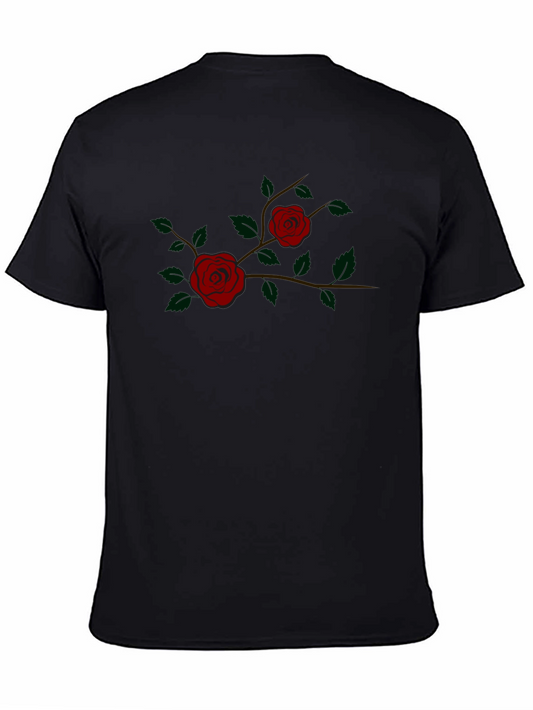 Black T-Shirt with Rose Branch Design