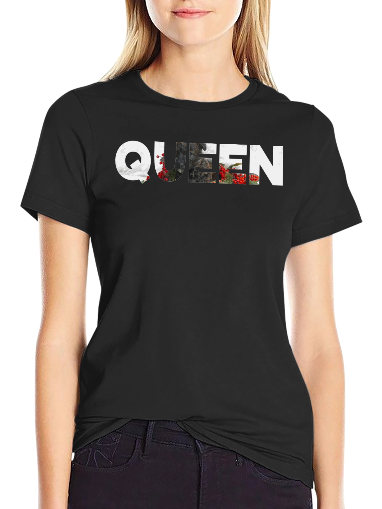 Queen Nature Graphic Print Black T-Shirt
