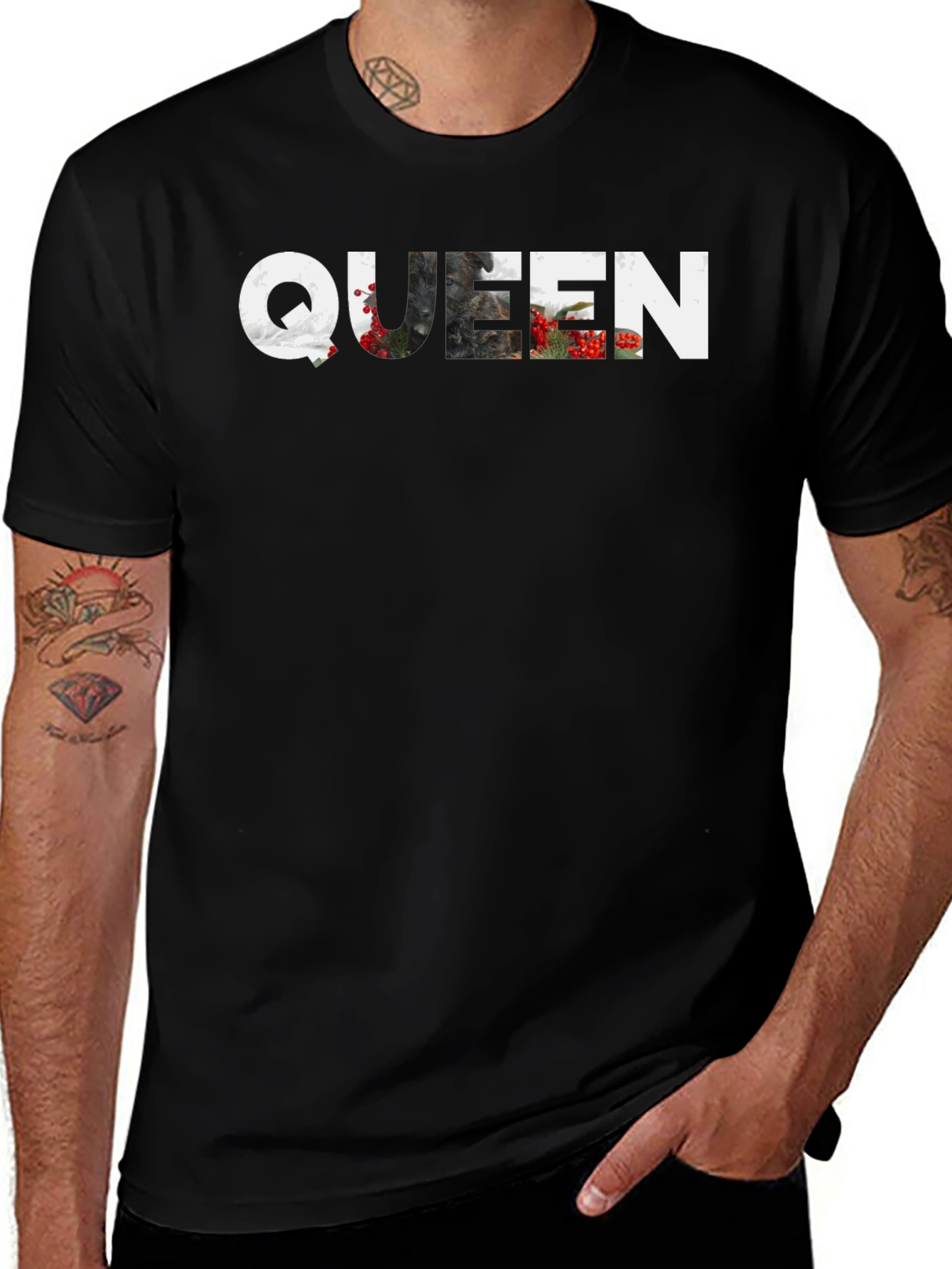 Queen Nature Graphic Print Black T-Shirt
