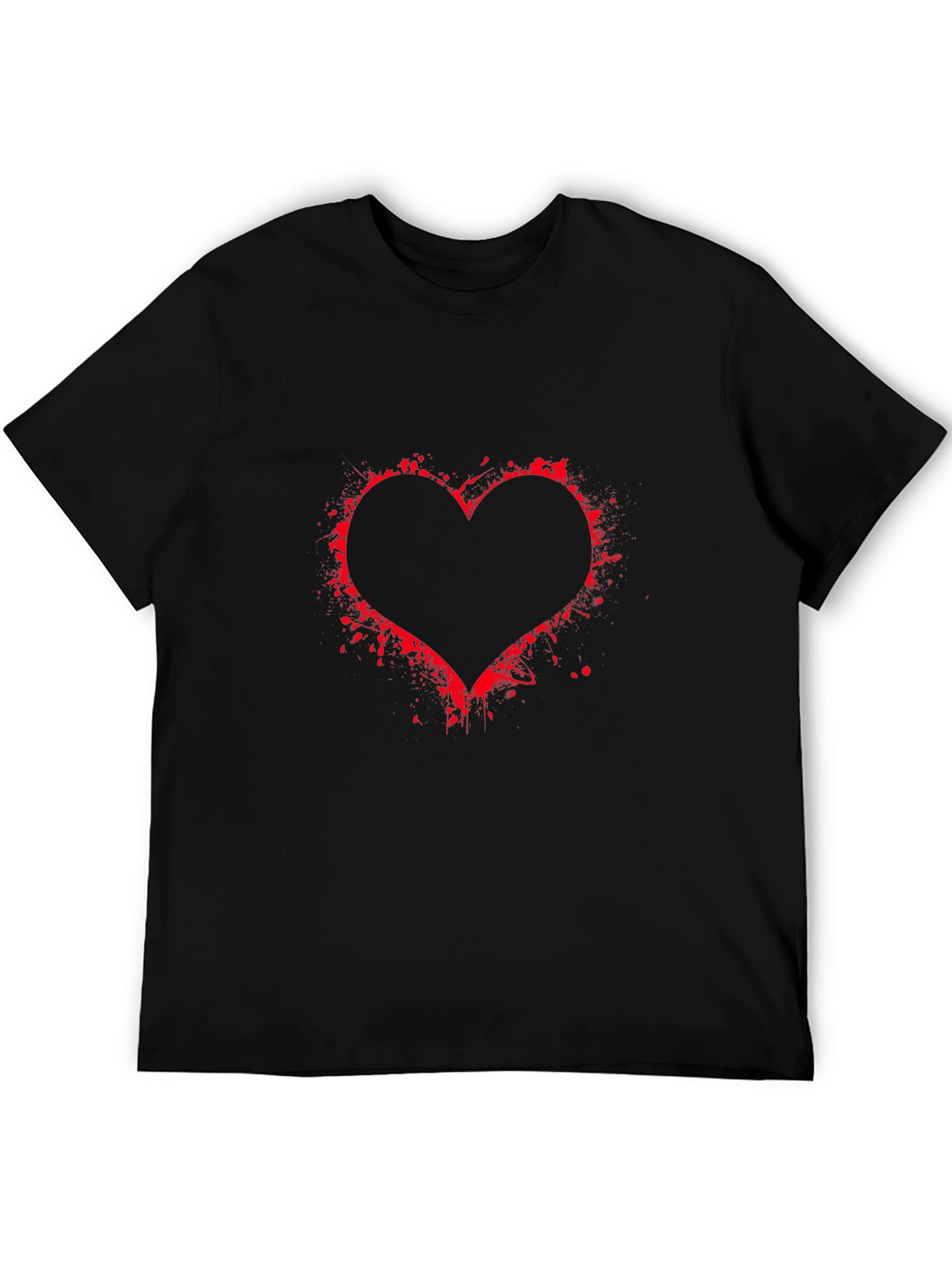 Black T-Shirt with Red Heart Splatter Design