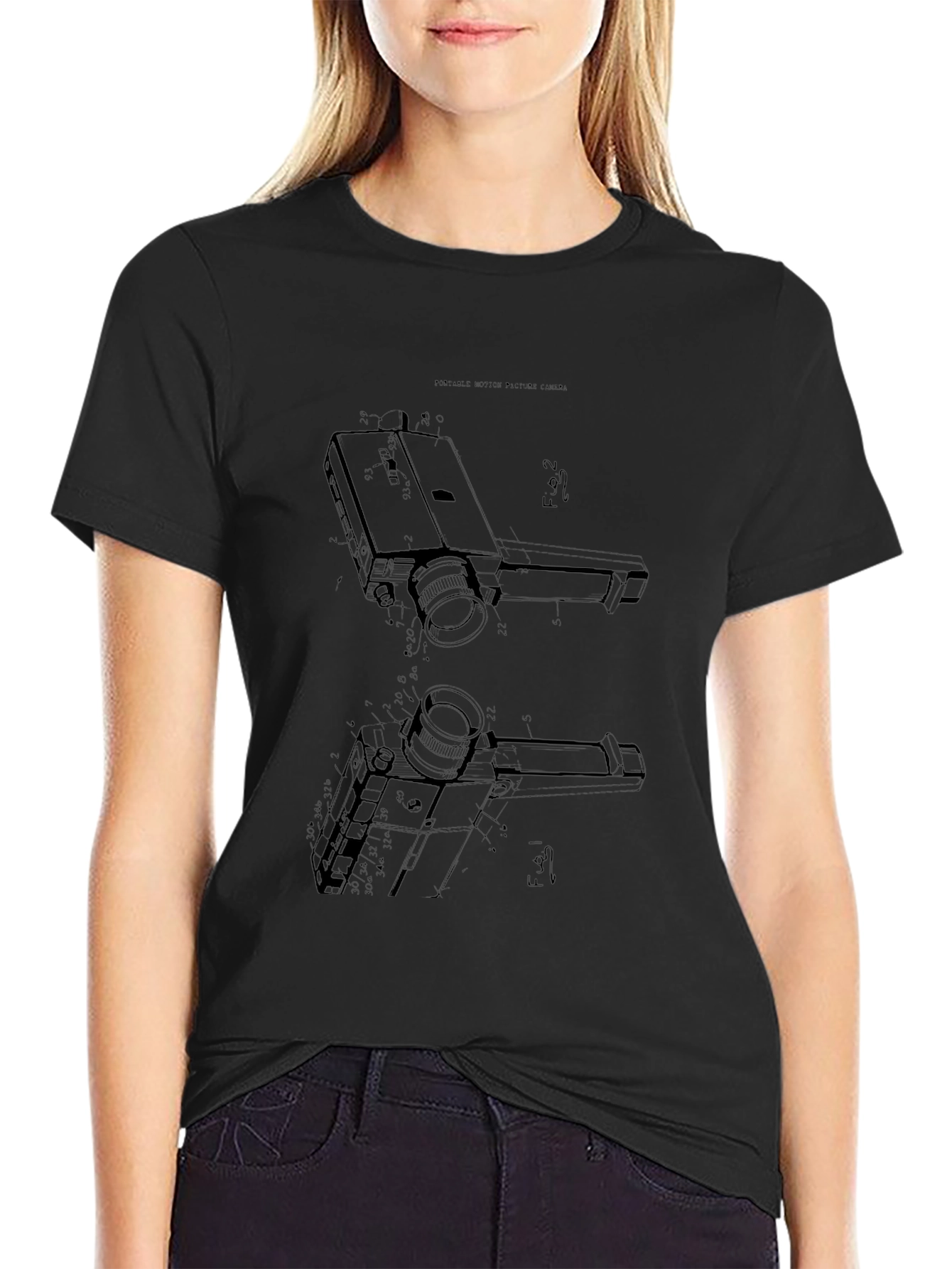 Retro Camera Print T-Shirt - Black
