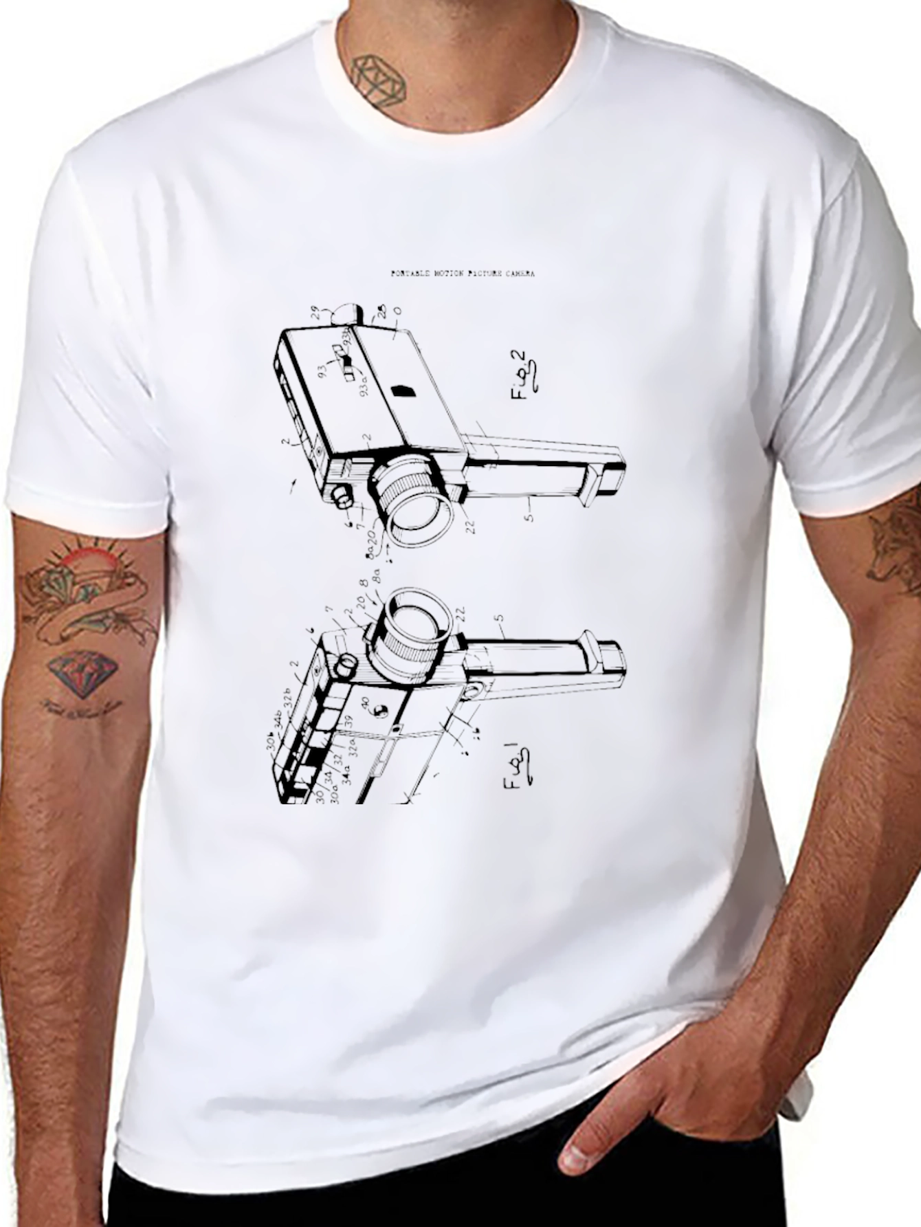 Retro Camera Print T-Shirt - Black