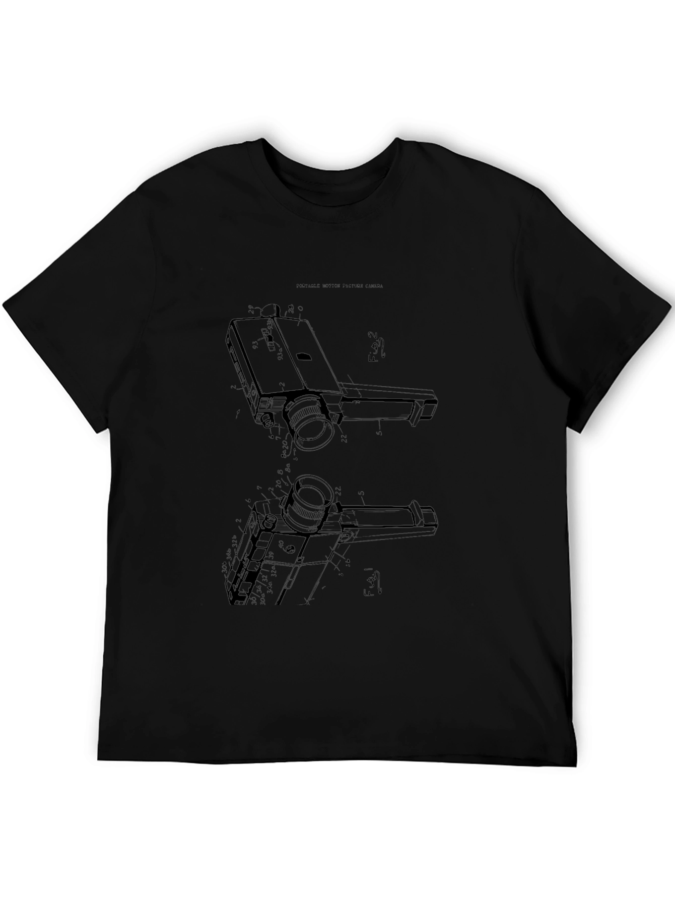 Retro Camera Print T-Shirt - Black