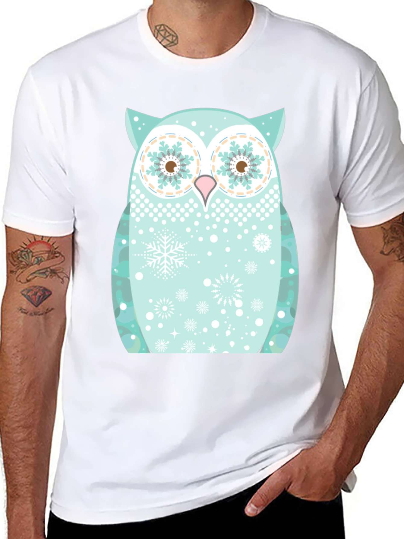 Festive Owl Graphic Tee - Black