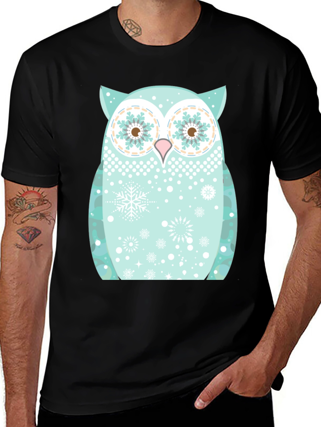 Festive Owl Graphic Tee - Black