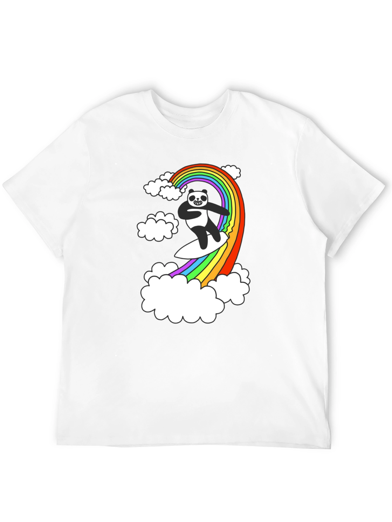 Rainbow Panda Surfing T-Shirt - Black