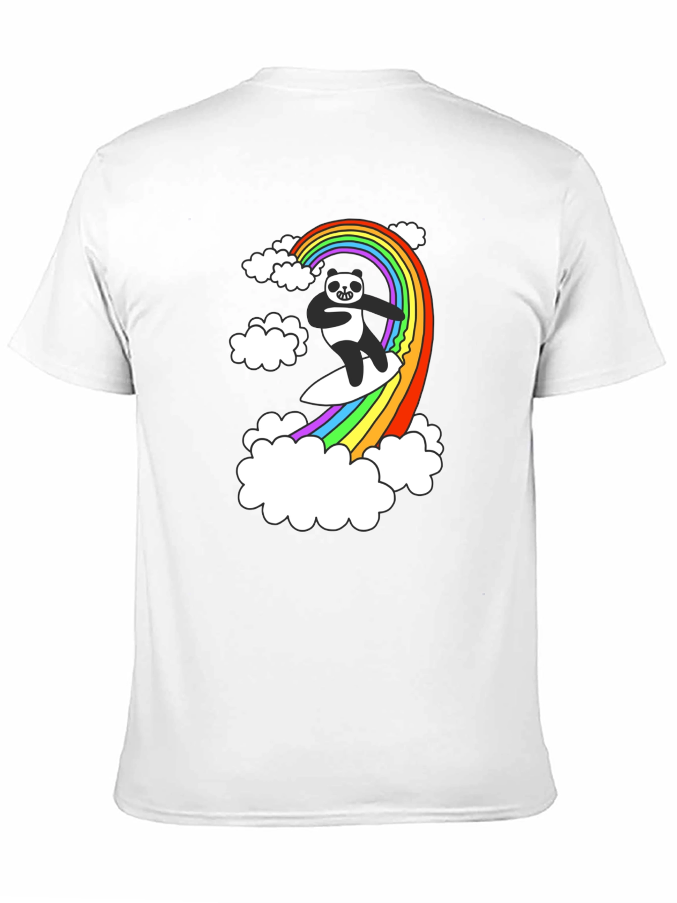 Rainbow Panda Surfing T-Shirt - Black