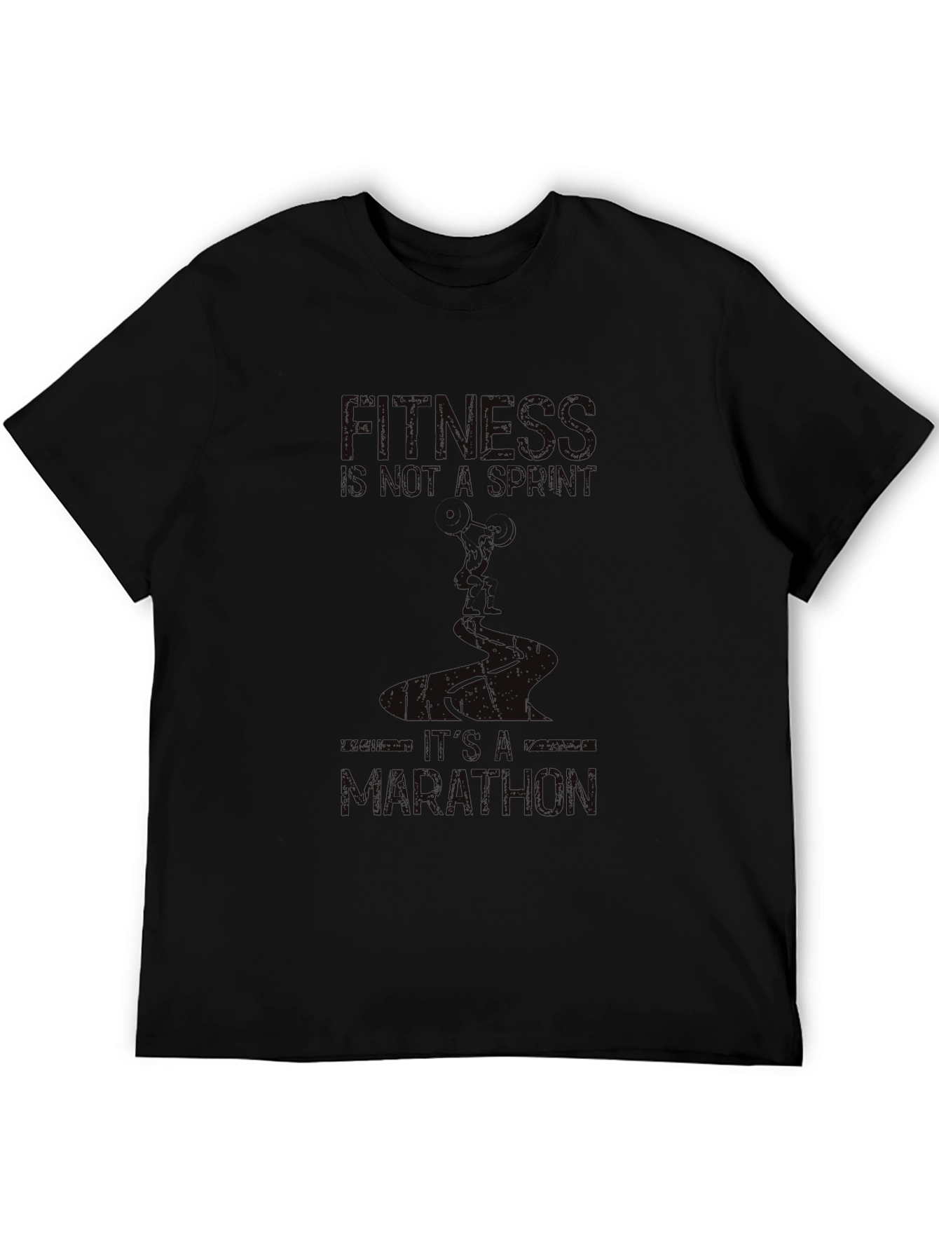 Fitness Marathon Graphic Tee - Black Cotton Shirt