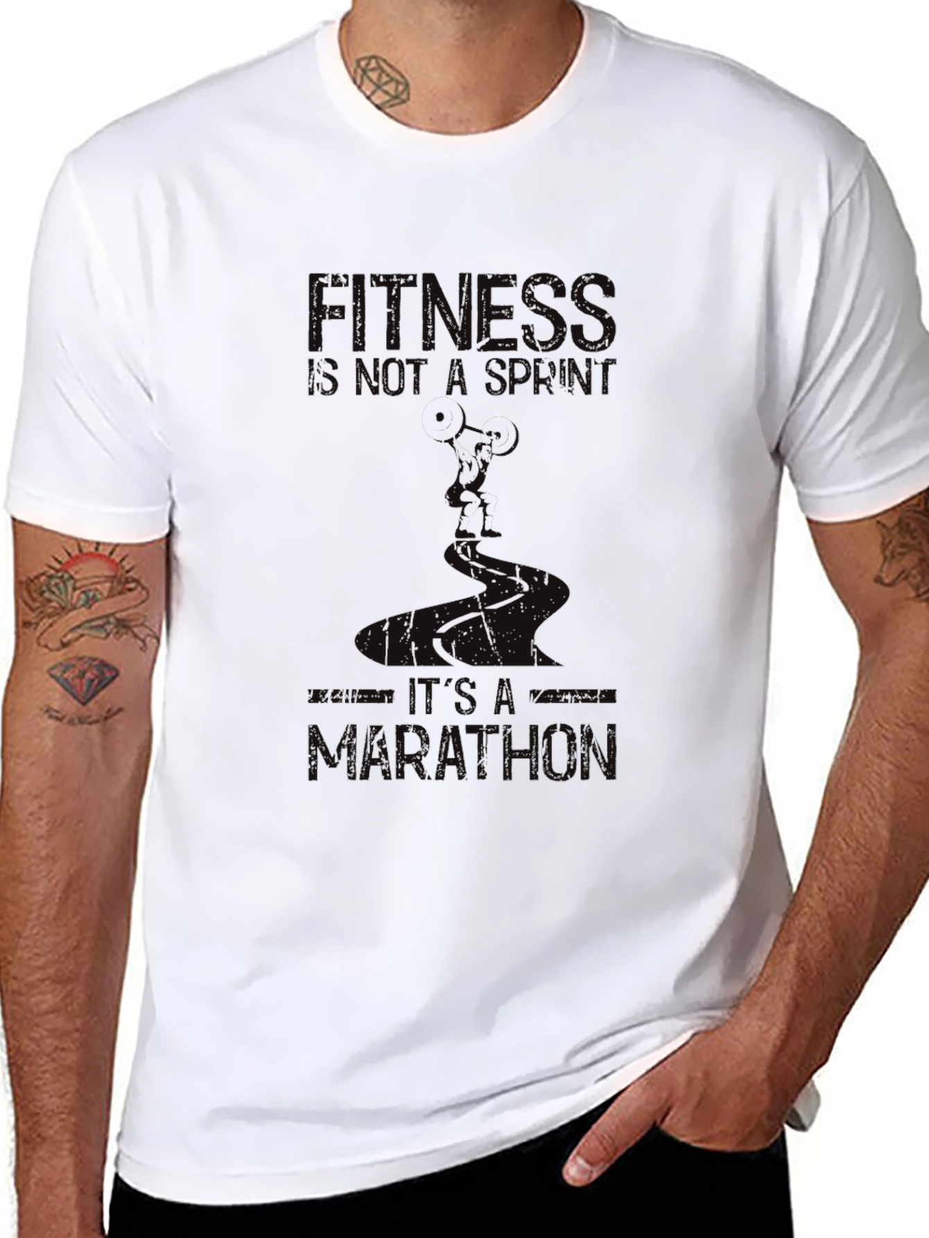 Fitness Marathon Graphic Tee - Black Cotton Shirt