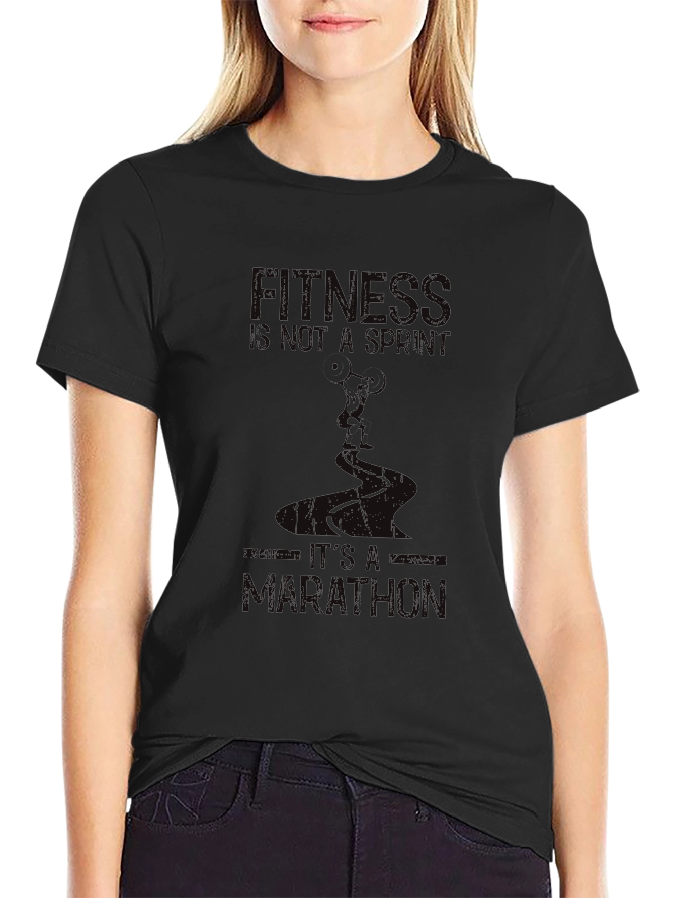 Fitness Marathon Graphic Tee - Black Cotton Shirt