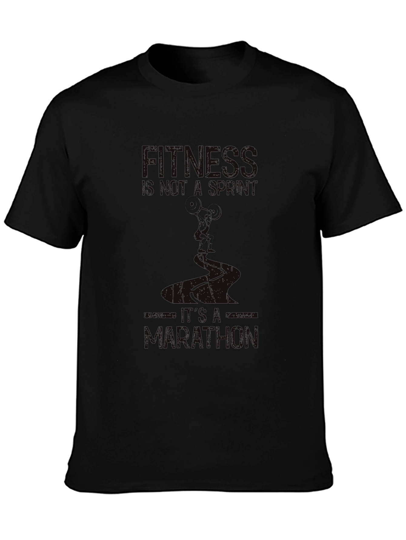 Fitness Marathon Graphic Tee - Black Cotton Shirt